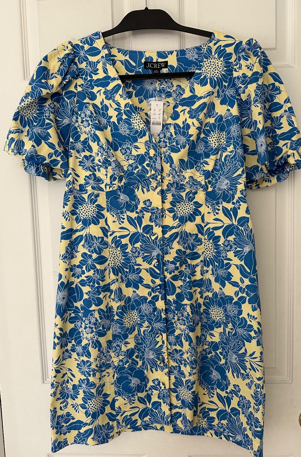 J.Crew Women’s Size 10 Blue Floral Puff Sleeve Button Frot Mini Dress NWT