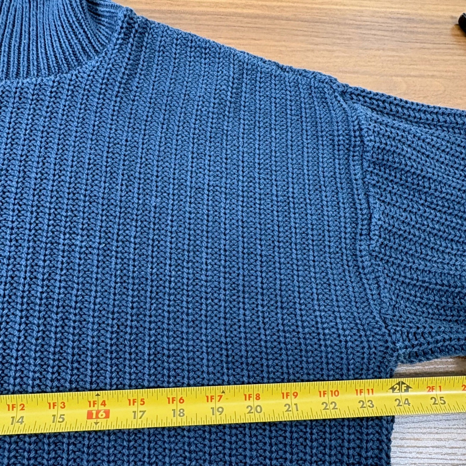 Orvis Sweater Fisherman Mens Large Blue Mock Neck Ribbed Cotton Shaker Knit
