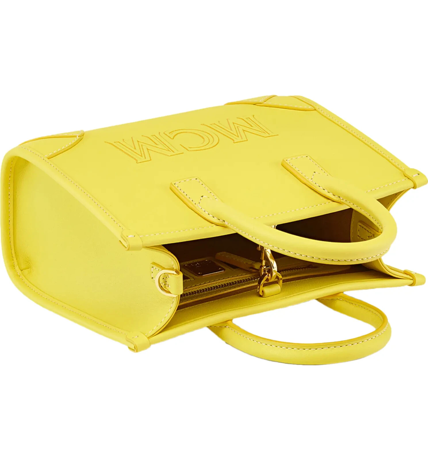 MCM X1602 Womens Vibrant Yellow Mini Leather Tote 8×3.5×6.25 in