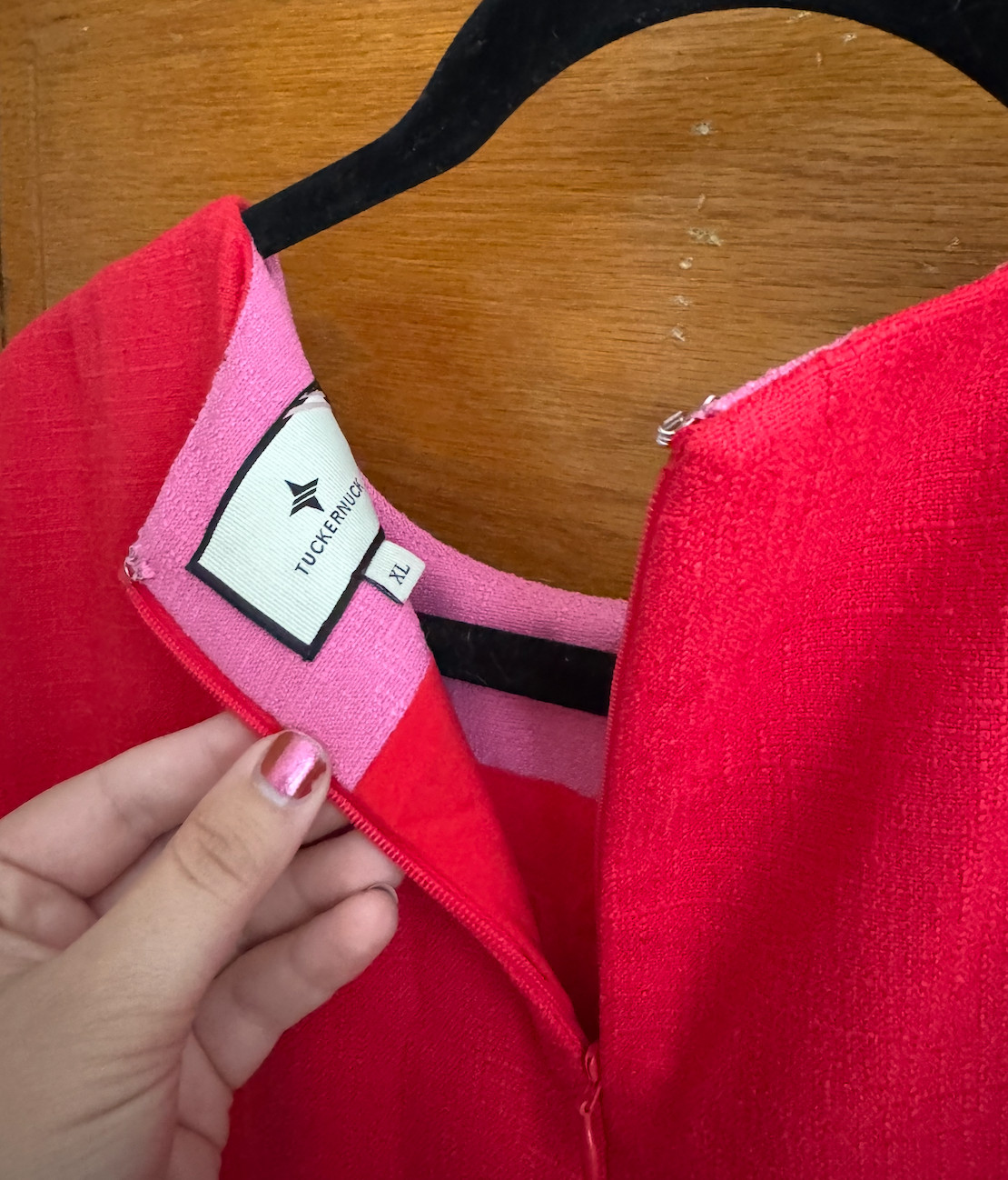 Tuckernuck Womens XL Pink Red Colorblock Midi Dress Shift Dress Lined