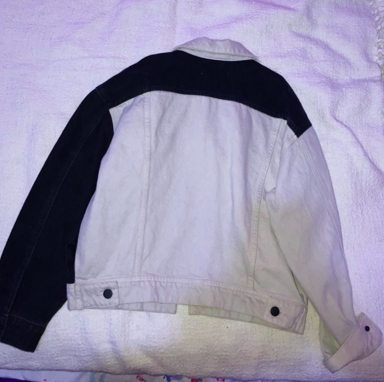 GUESS JEANS Colorblock Black/White Collared Button Pockets Denim Jacket S/P