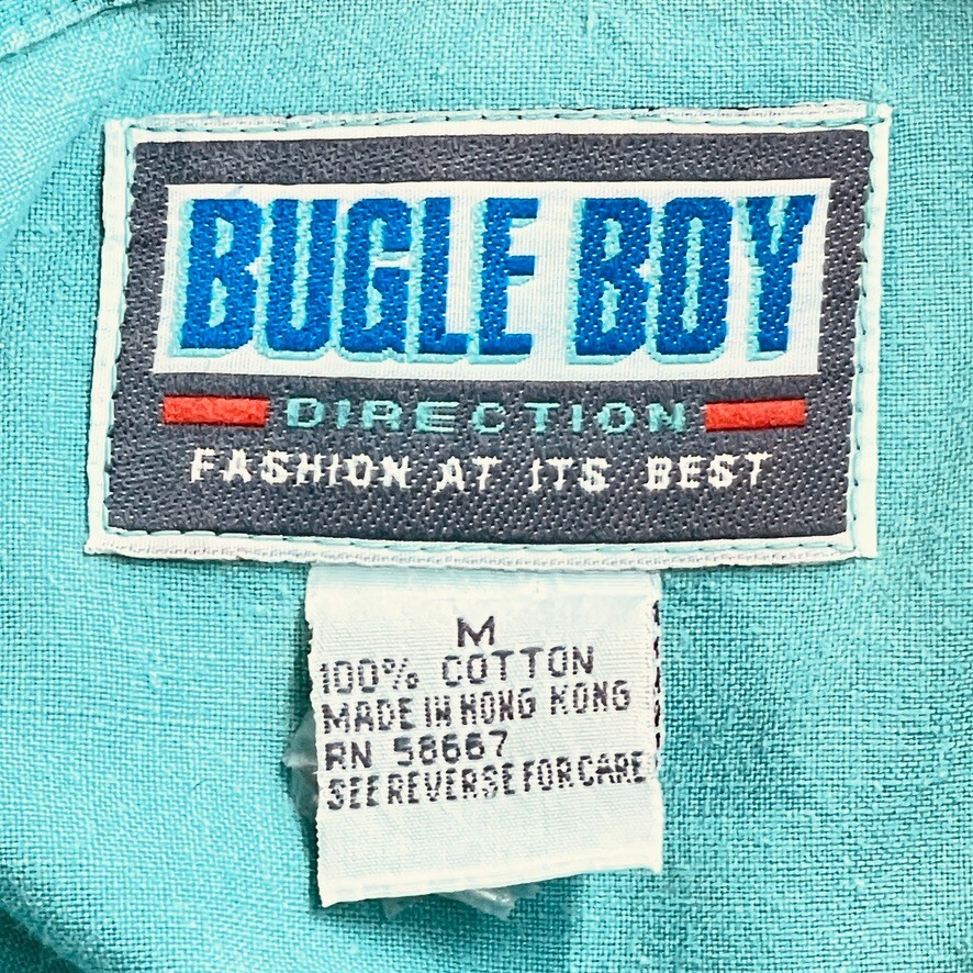 Rare Vtg 90s Bugle Boy Global Challenge Shirt Mens Sz Med. Teal Chambray Cotton