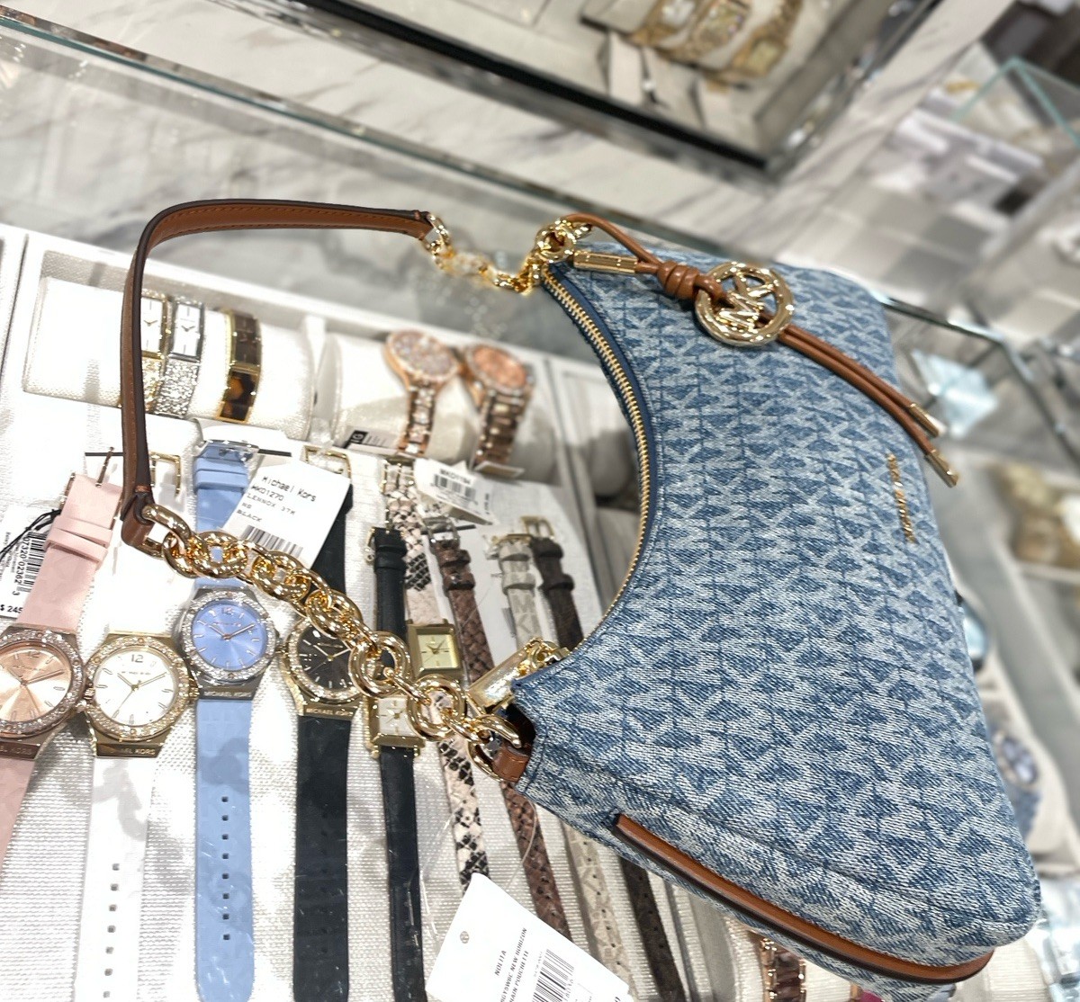 MICHAEL KORS Nolita Medium Chain Pochette denim NWT