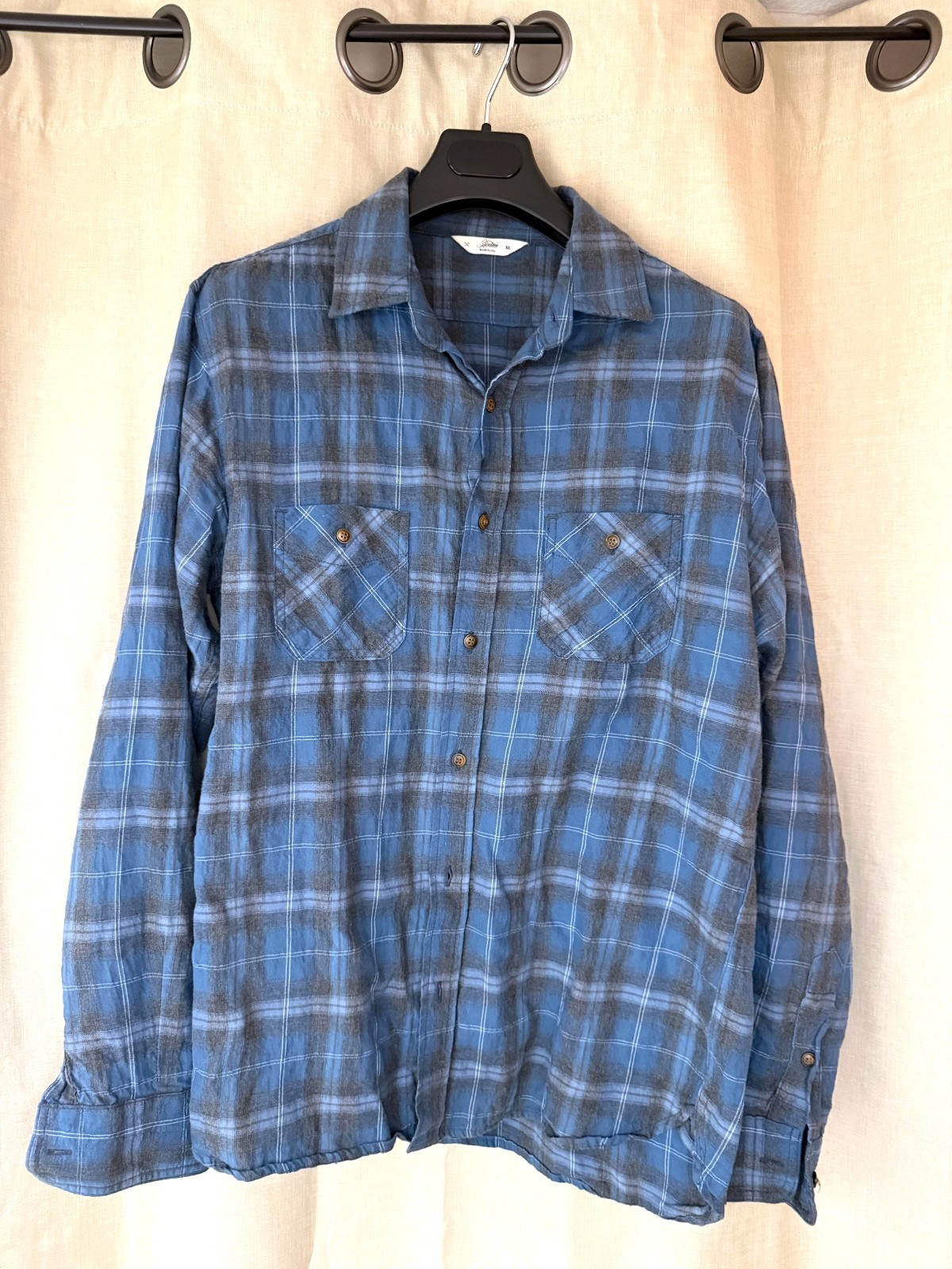 3sixteen – Lightweight Plaid Shirt – Blue Grey Black Check – XL – Made in USA
