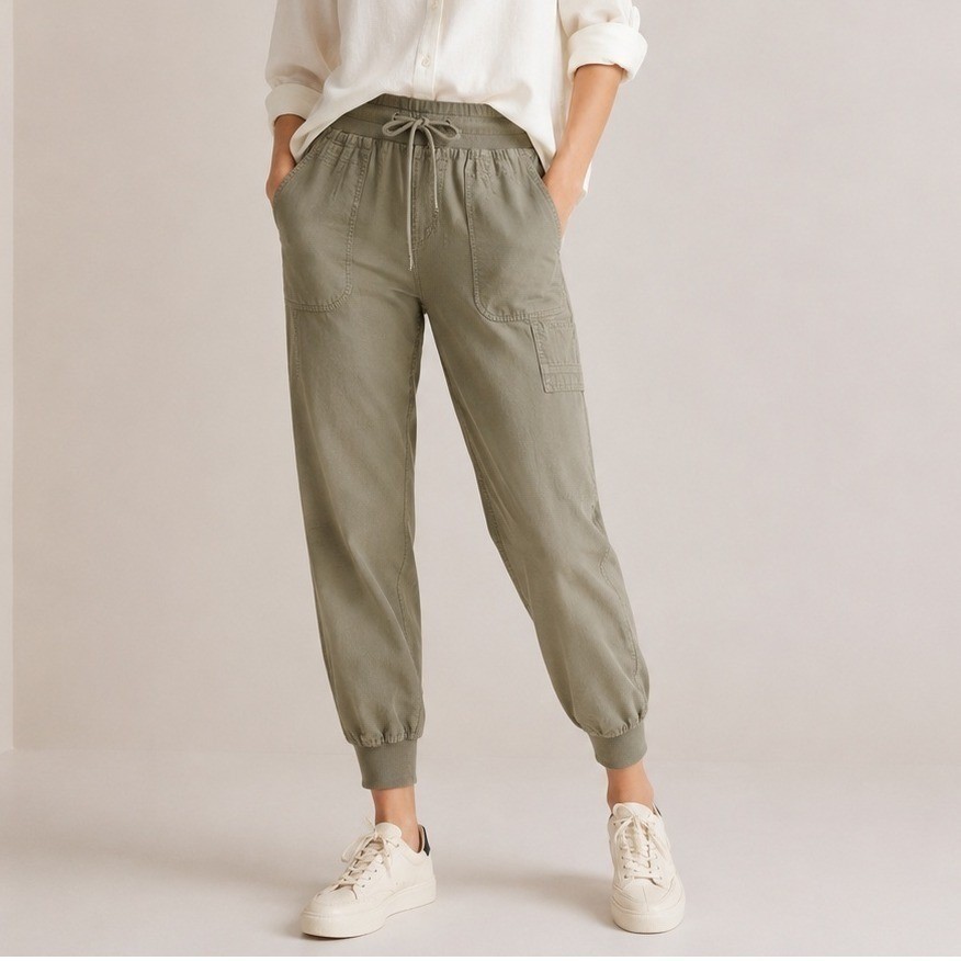 Quince Jogger Vintage Wash Tencel Utility Lounge Leisure Travel Olive Medium EUC