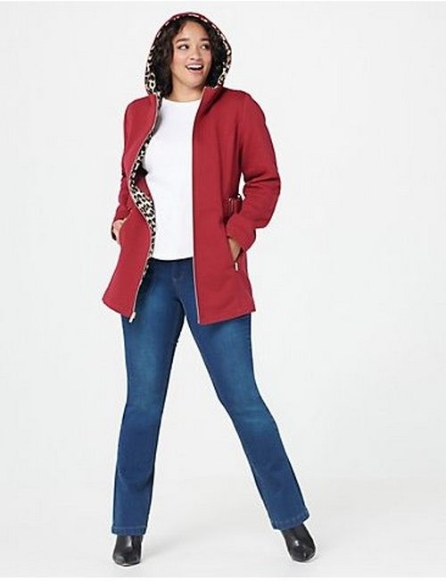 Susan Graver Stormy Night Blue Knit Fleece Coat Jacket Leopard Hood M New