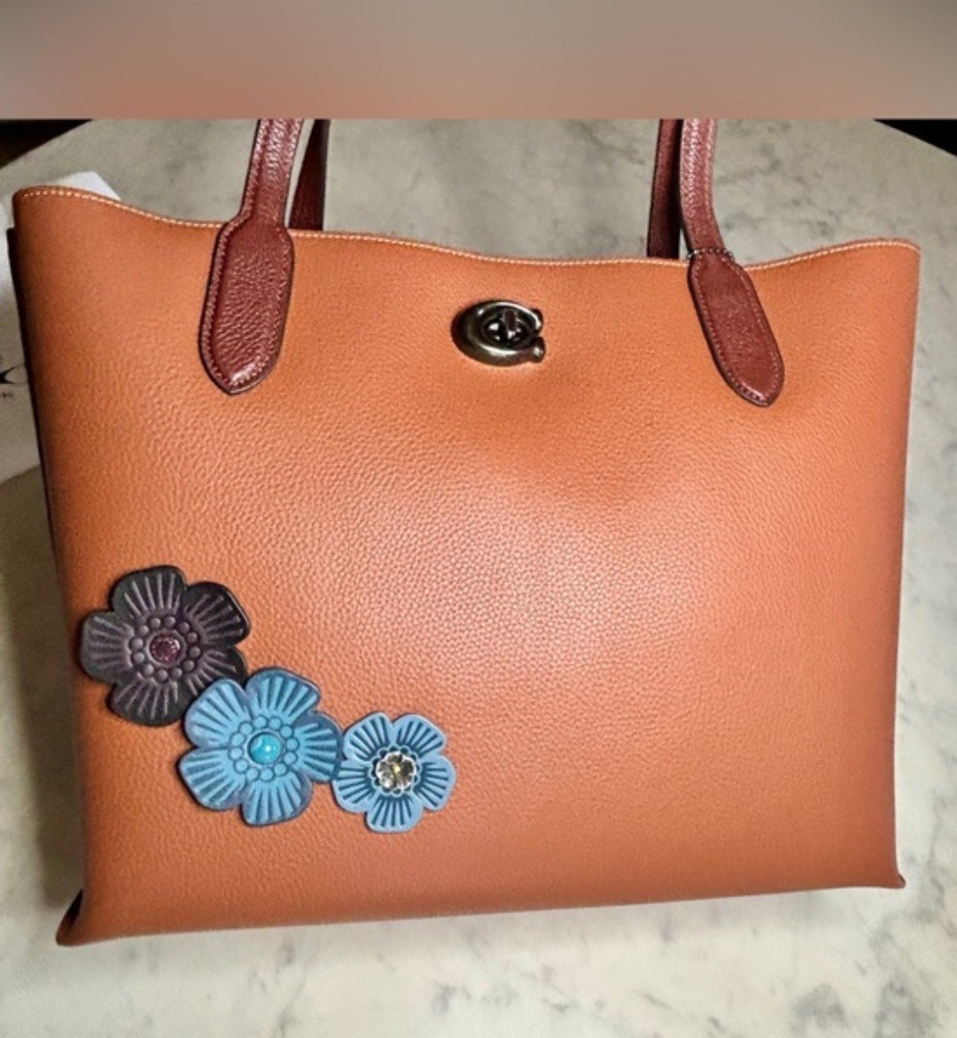 Coach Willow Leather Tote With Upcrafted Tea Rose Appliqués