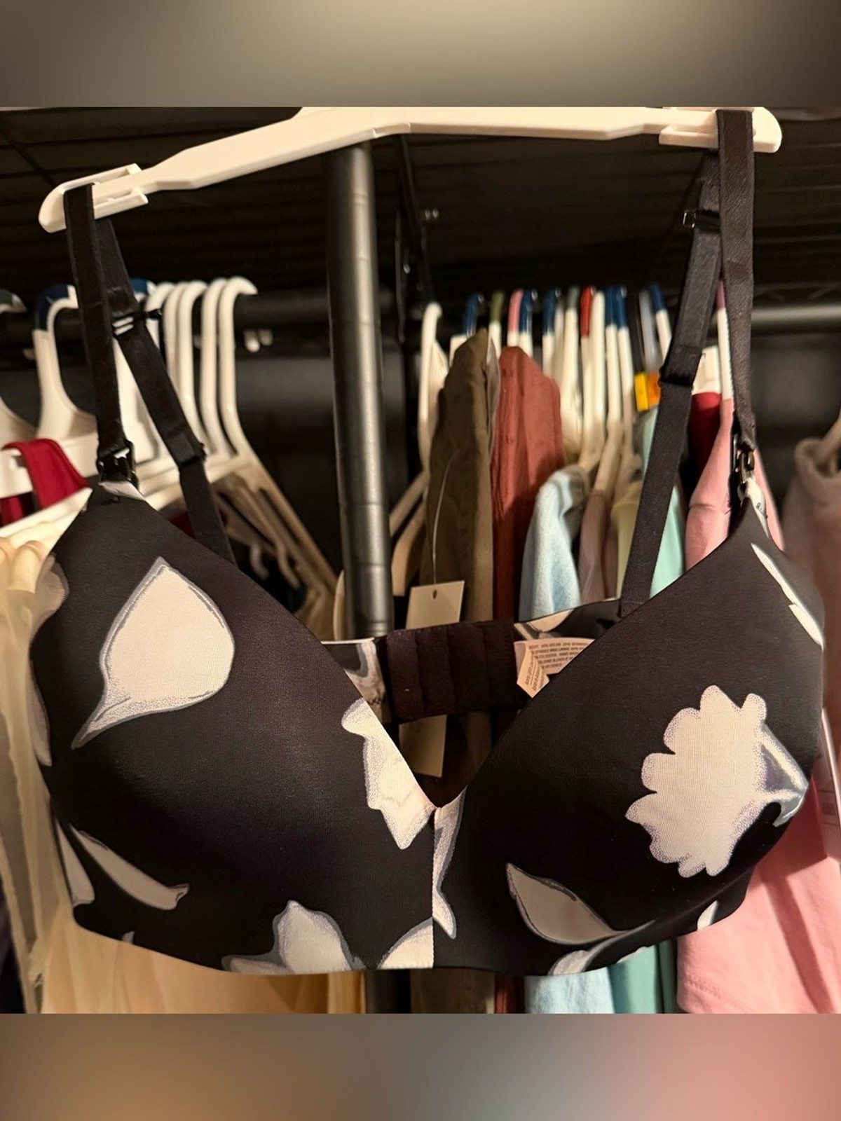 Auden Black Bra with White Floral Print