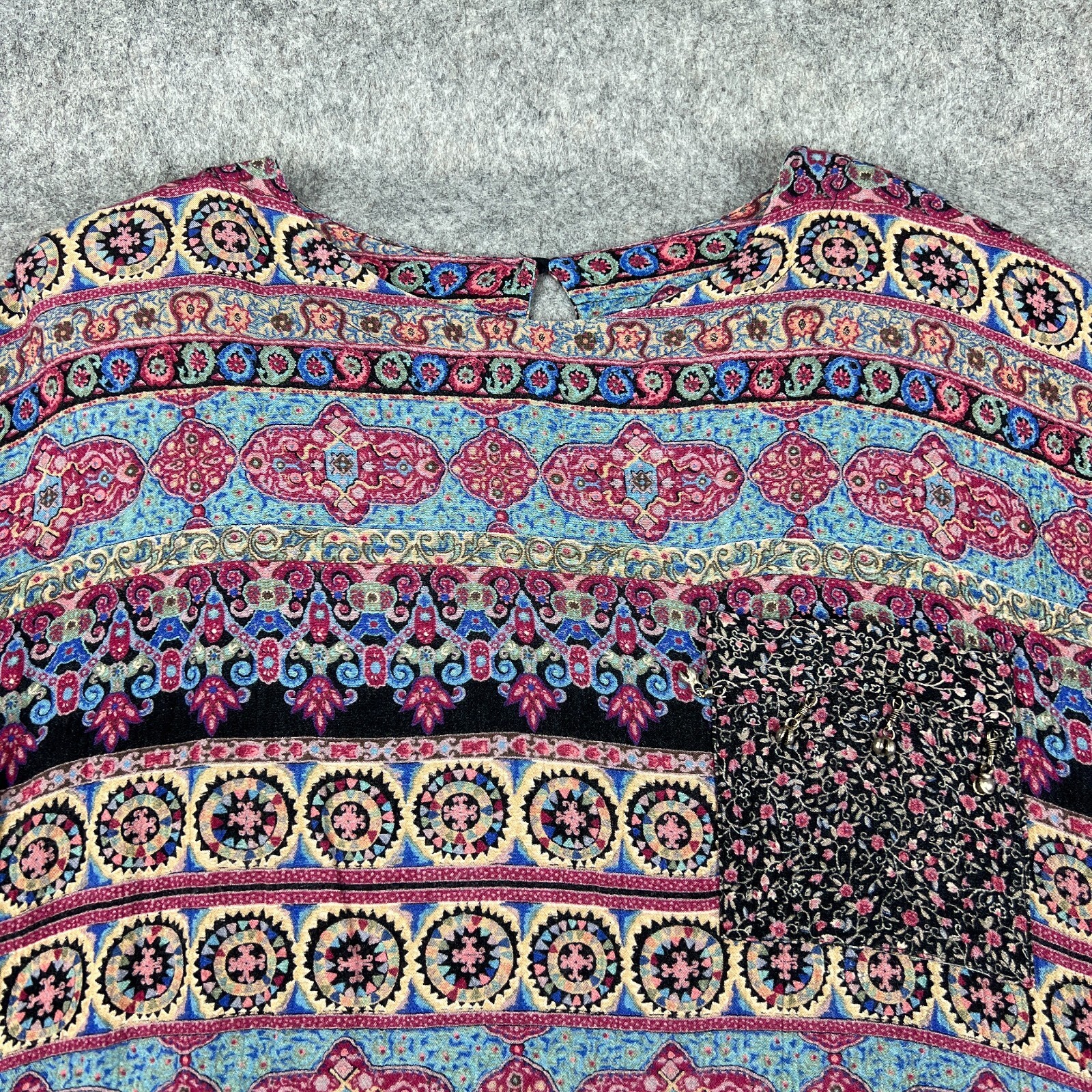 VTG Norton Mcnaughton Shirt Womens Large 14 Aztec Short Sleeve Boho Pocket Tee