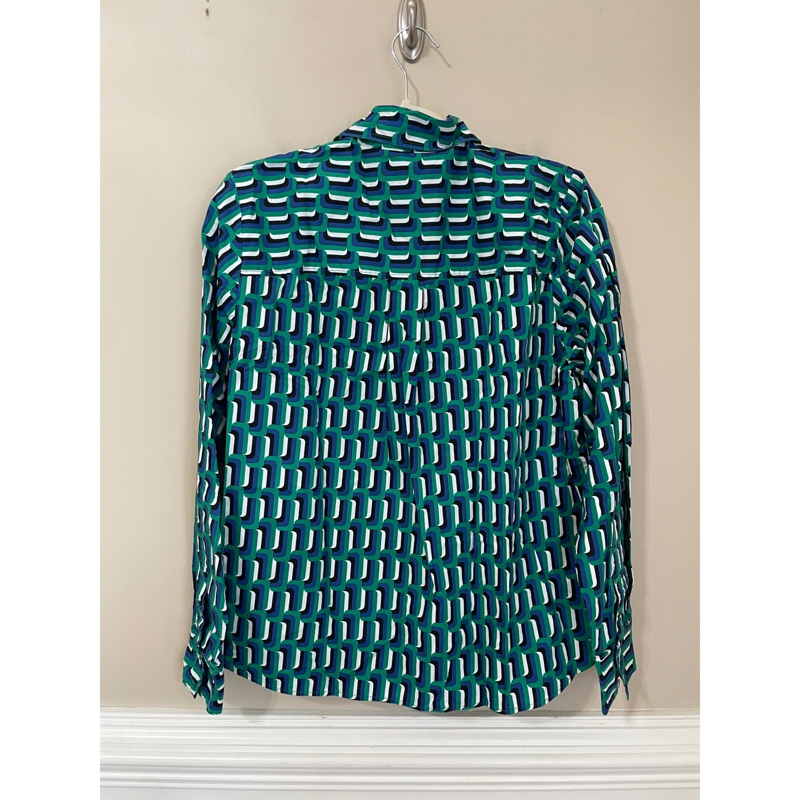 Boden Womens Size 12 Geometric Print Cotton Button Up Shirt Multicolor Mod