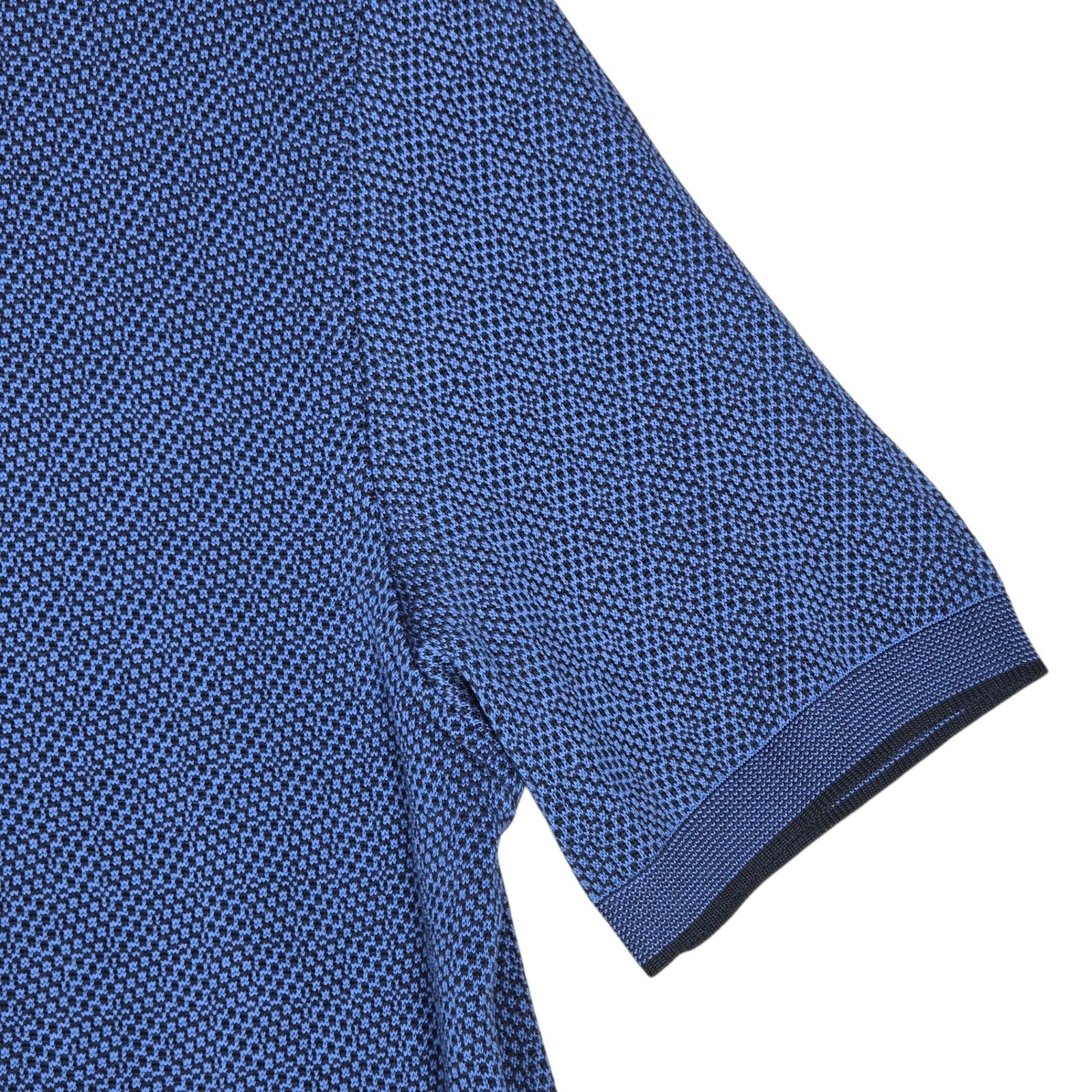 Corneliani Quarter Zip Polo Mens 52 Large Navy Cotton Jacquard Pullover Italy