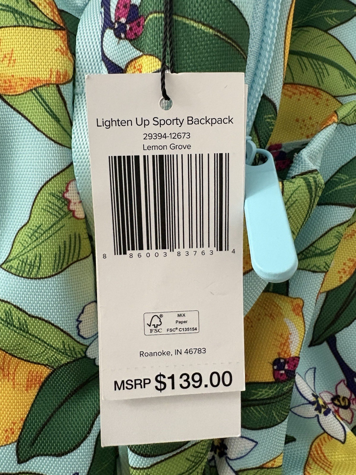 Vera Bradley “Lemon Grove” Backpack LARGE Lighten Up Sporty Yellow NEW 12.5”Tall
