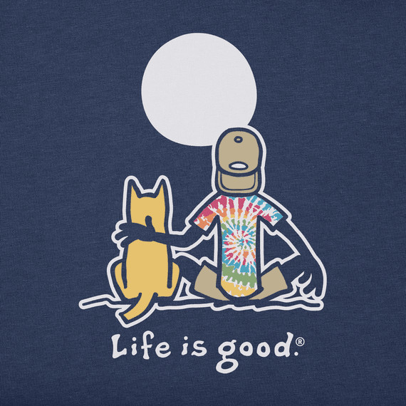 NWT Men’s Life Is Good Tie Dye Jake & Rocket Dog Moon Dk Blue SS Crusher Tee