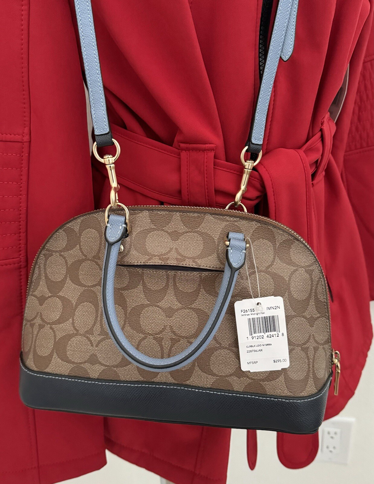 COACH Mini Sierra Satchel Logo Khaki /Midnight Pool / Brown Leather Bag $295 NEW