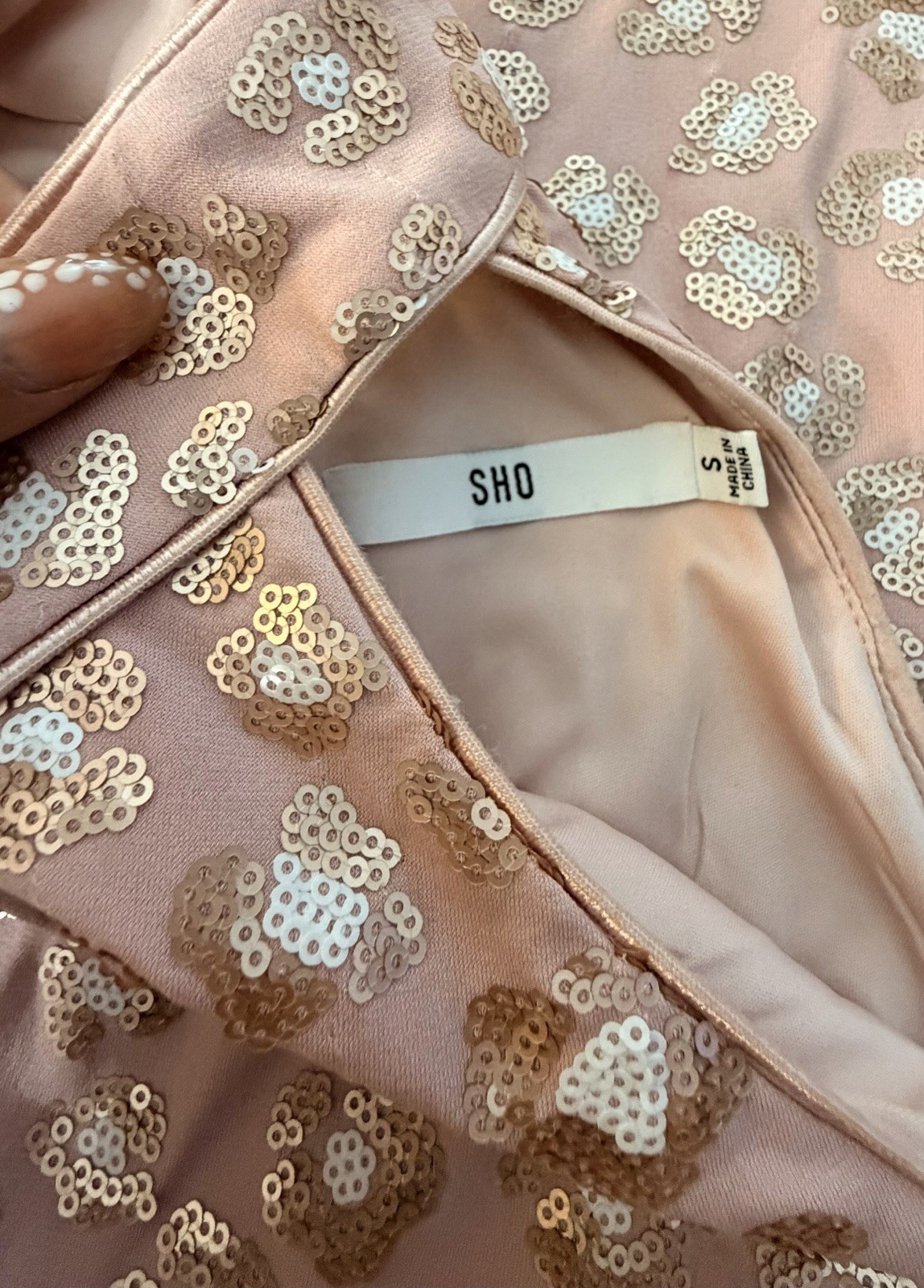 Sho by Tadashi Shoji Leopard Print Sequins Pale Rose Gold Halter Midi Dress S