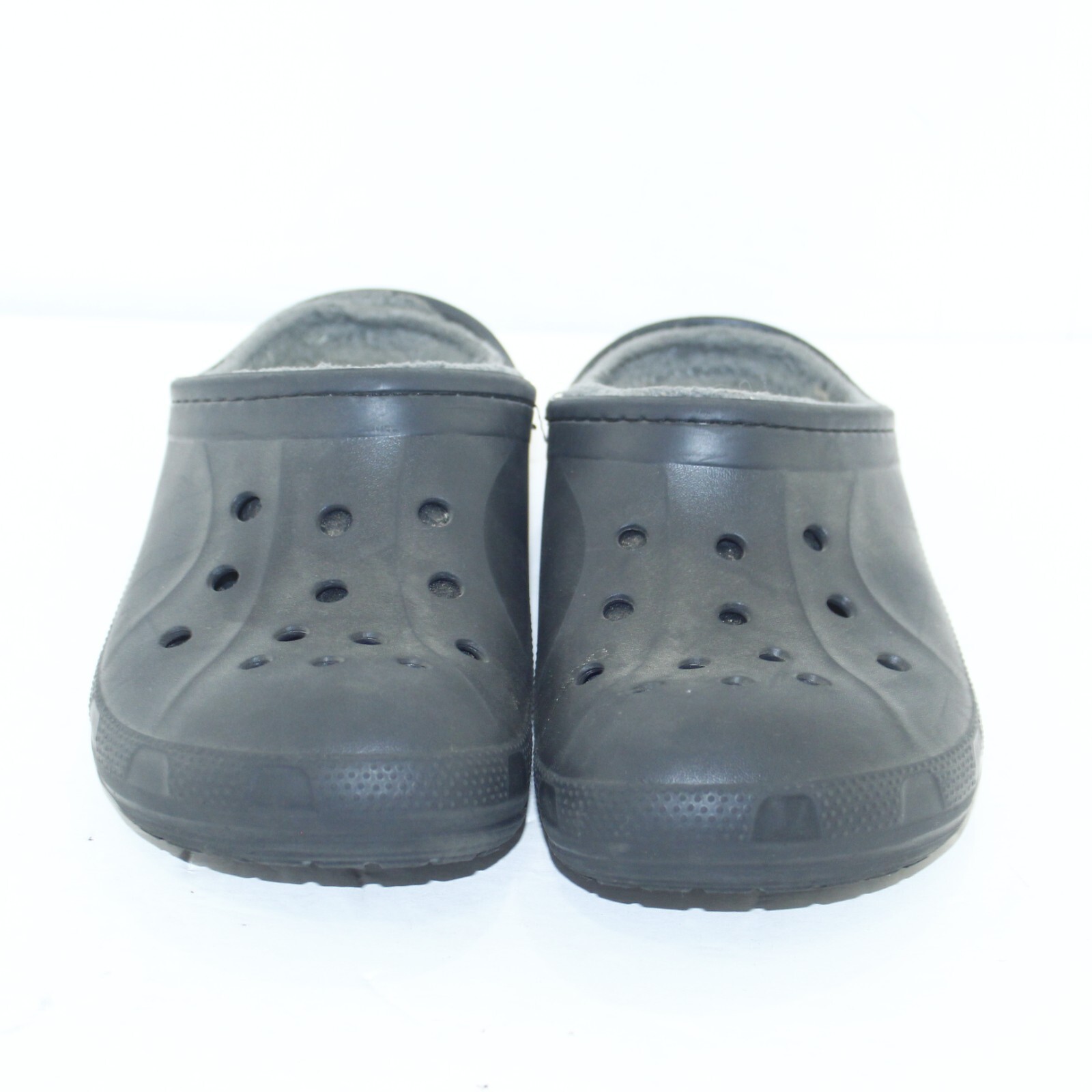 CROCS mens slip on clogs shoe size 9 M black all rubber upper fabric lining