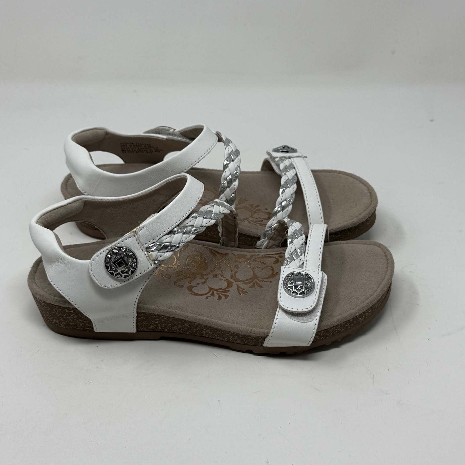Aetrex Julian Sandals Womens 7 White Leather Woven Casual Comfort Orthotic Shoes