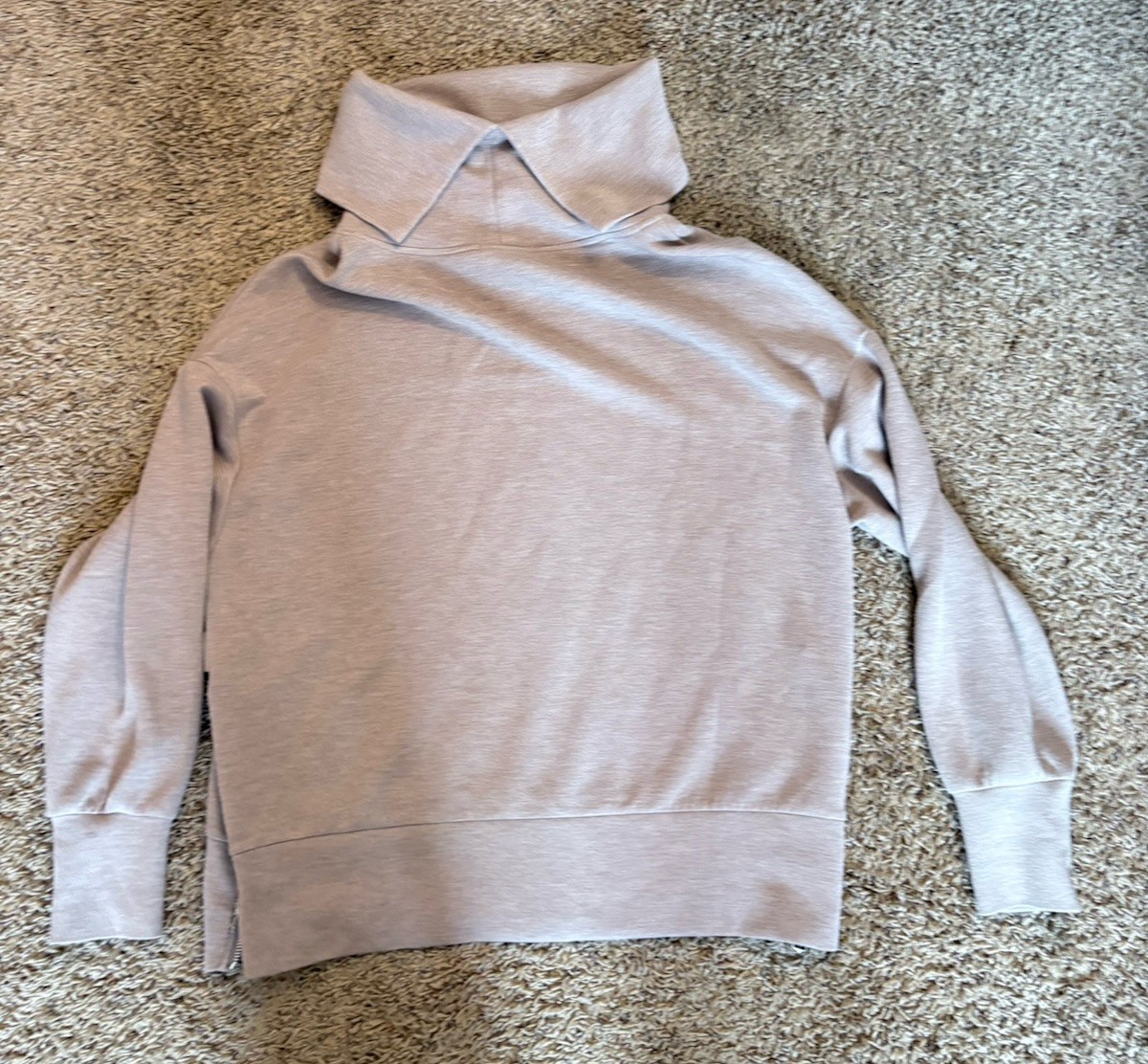 Varley Priya Longline Sweatshirt Taupe DoubleSoft Cowl Neck Medium