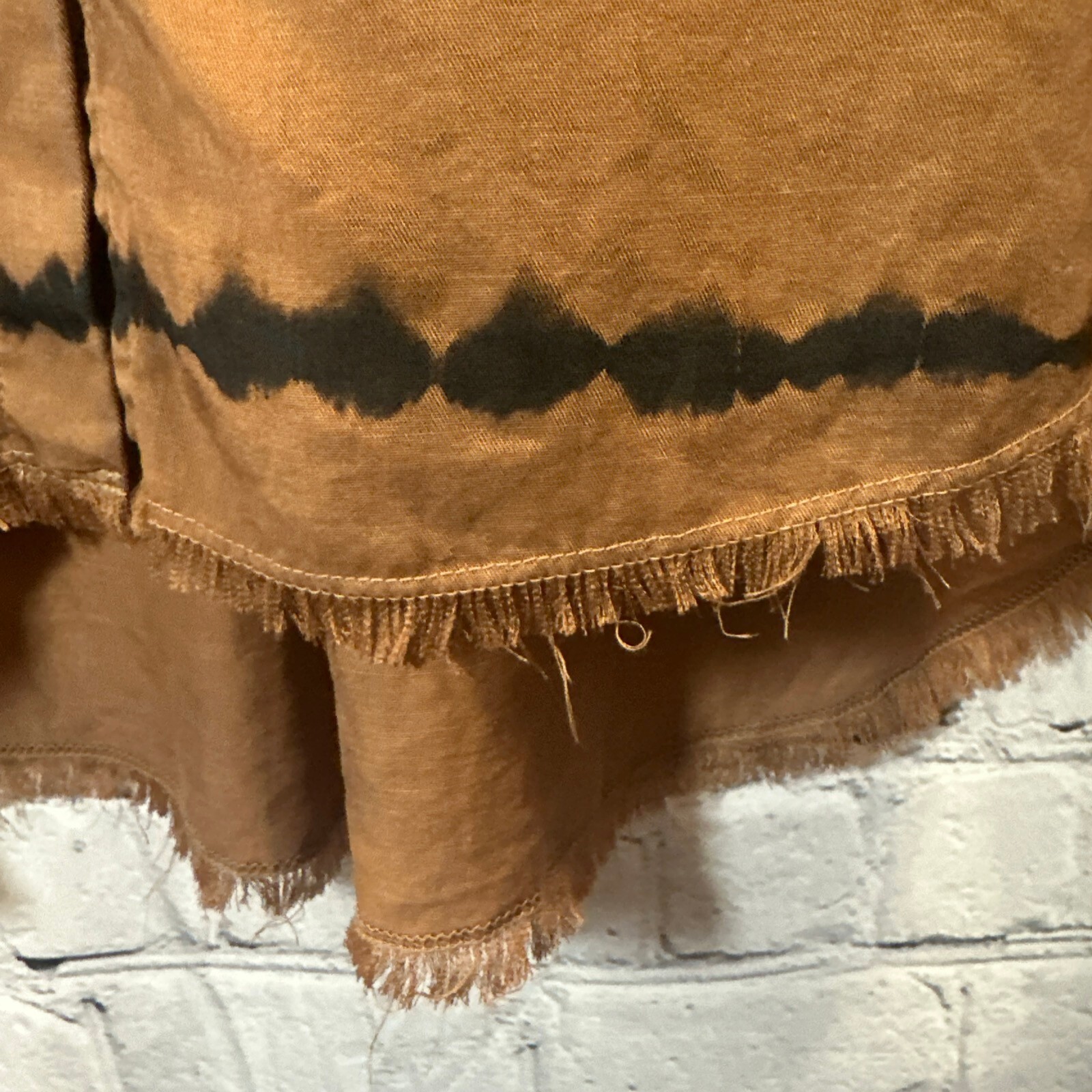 Cloth & Stone Boho Edie Brown Tencel Button Down Black Tie-Dye frayed hem XL
