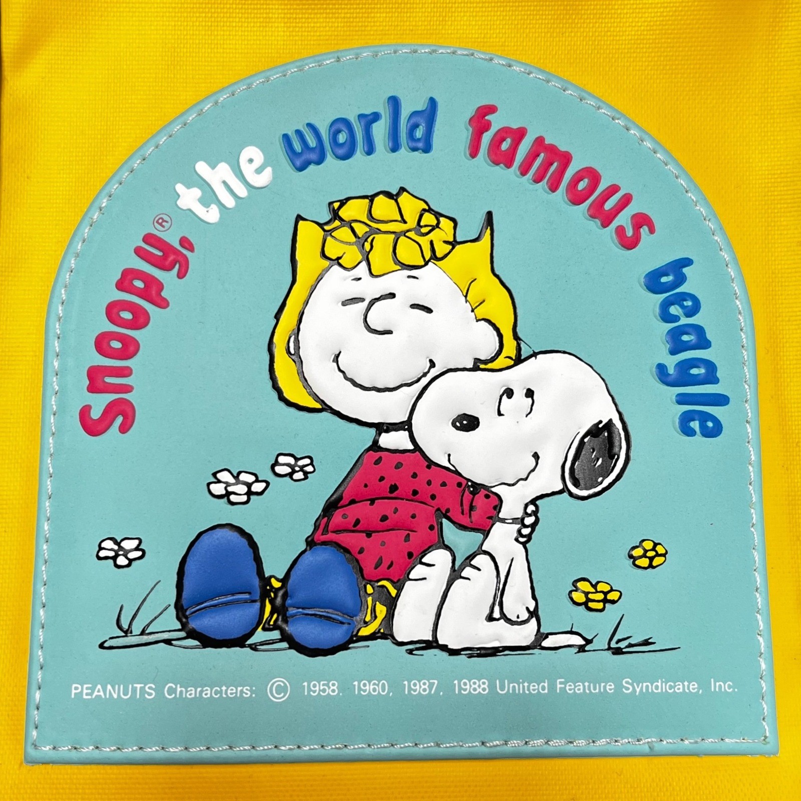 1988 Vintage Snoopy Sally Peanuts Backpack Briefcase Yellow Nylon Kids Japan