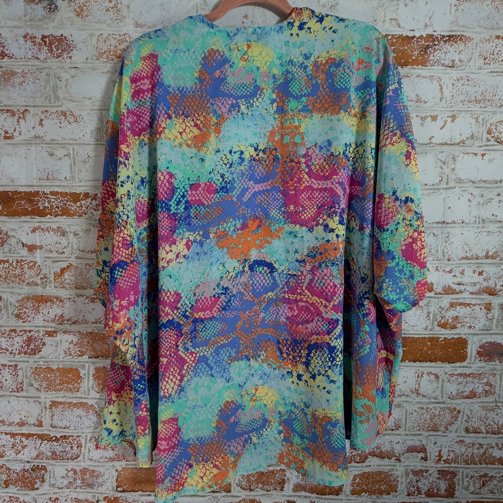 Adrienne Kimono Top Womens Small Multi Snakeskin Print Open Front Layering Wrap