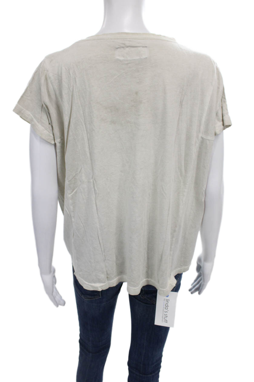 Allsaints Womens Basic Beige Floral Scoop Neck Short Sleeve T-Shirt Size S