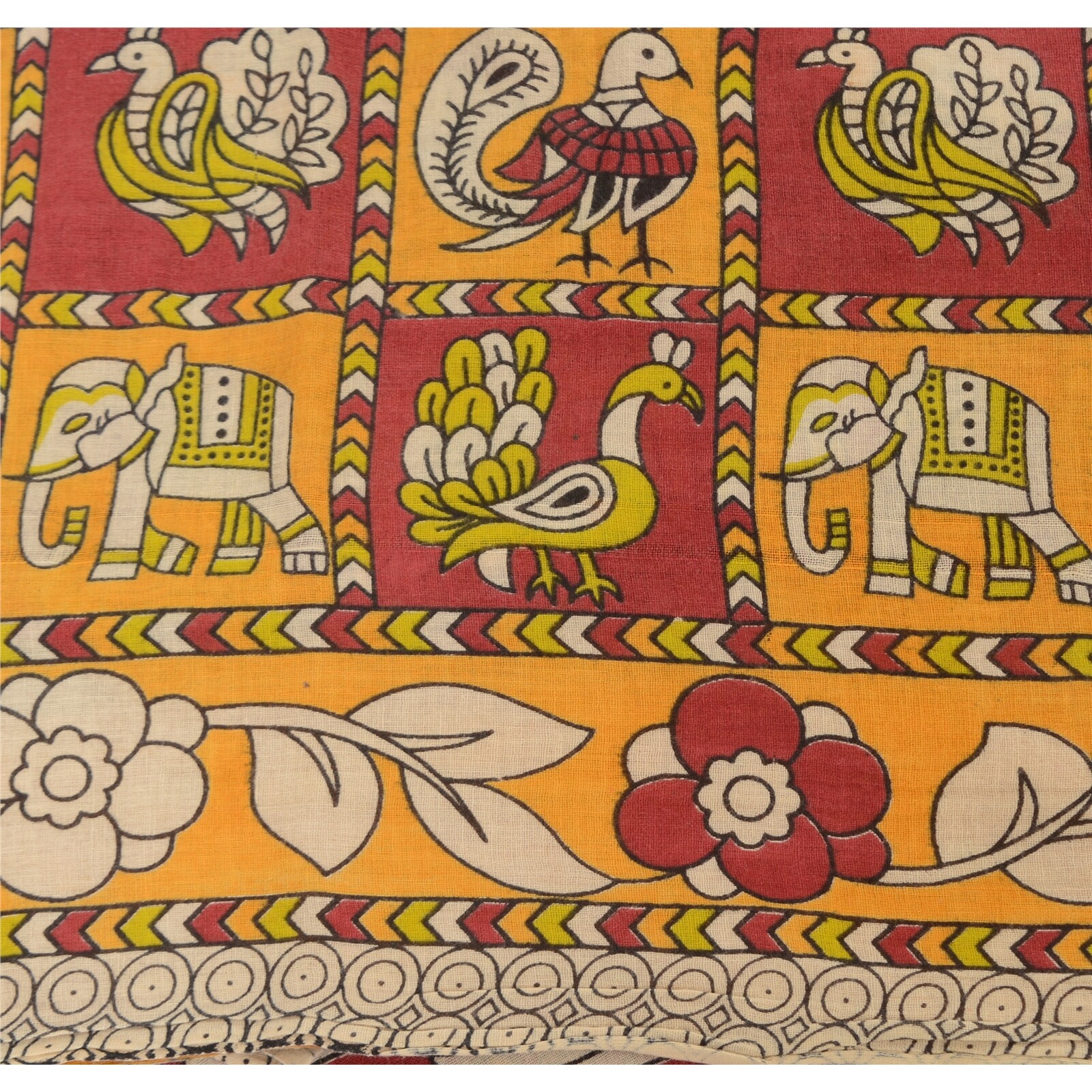 Sanskriti Vintage Sarees Pure Cotton Pattachitra Block Printed Sari Craft Fabric