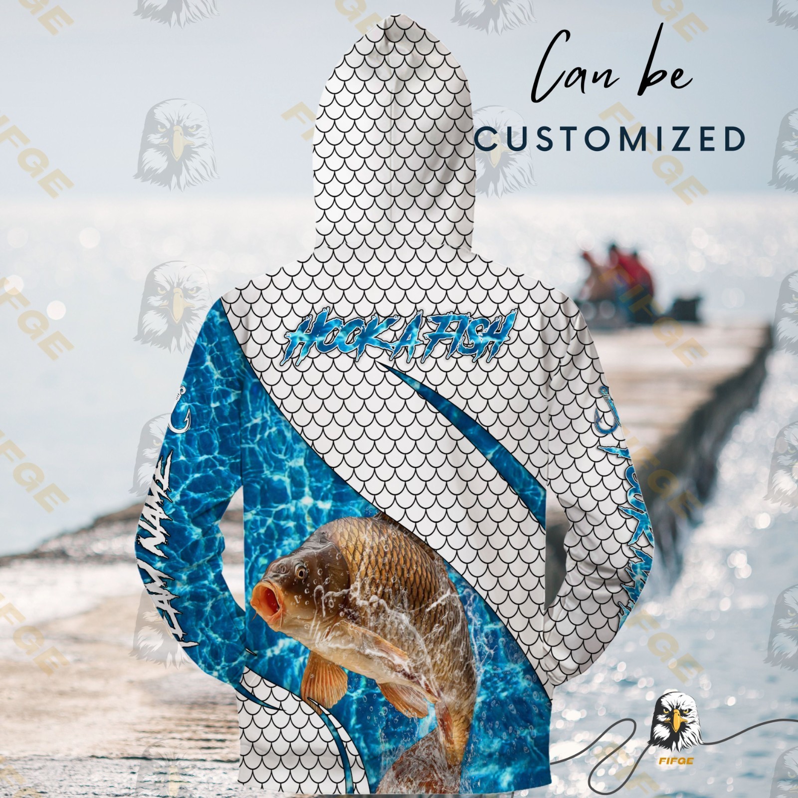 Personalized Fishing Carp Fish Scales Graphic Print Hoodie Men Women Gift