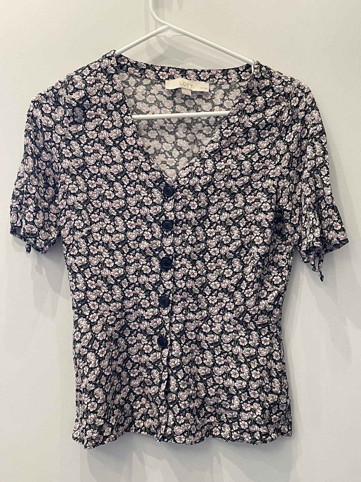 SWEET and PRETTY Loft Tie-Sleeve Button-Up Floral Peplum Top Size 0P