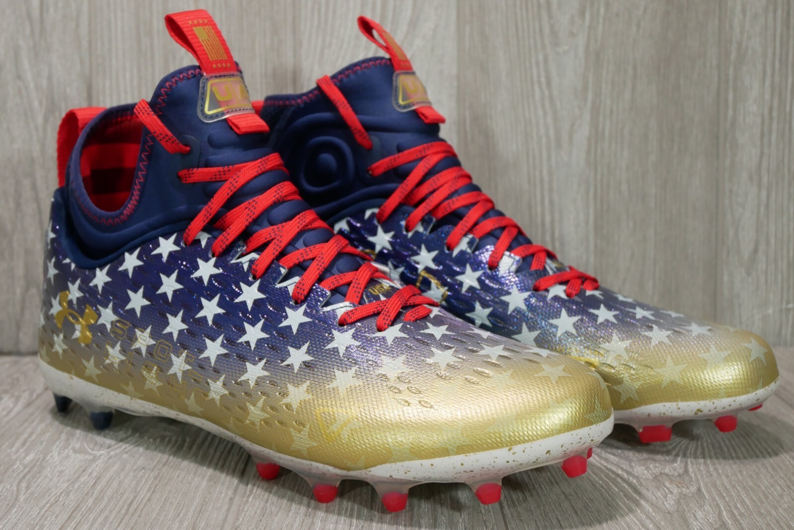 Under Armour Spotlight Lux LE MC USA Stars Football Cleats 3025366-100 Mens 9 11