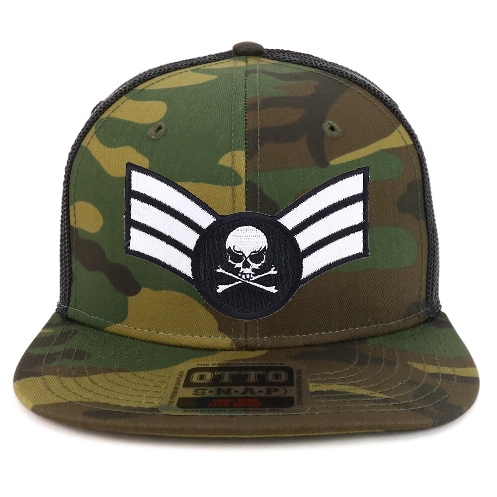 Crossbone Skull with 3 Strips Patch Structured Camo Flatbill Mesh Cap – FREESHIP