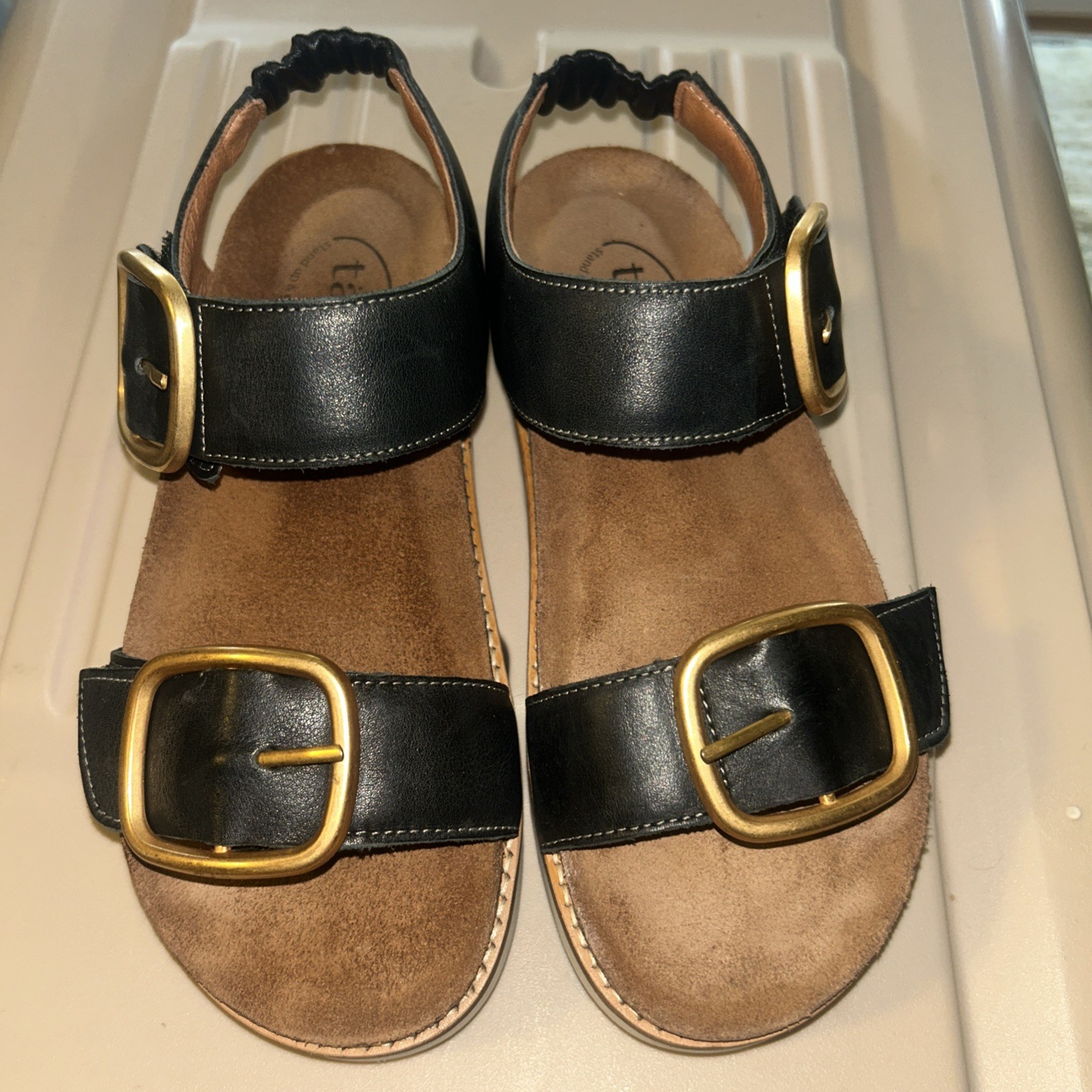 Taos On The Double Black Leather Sandles Women’s 6.5