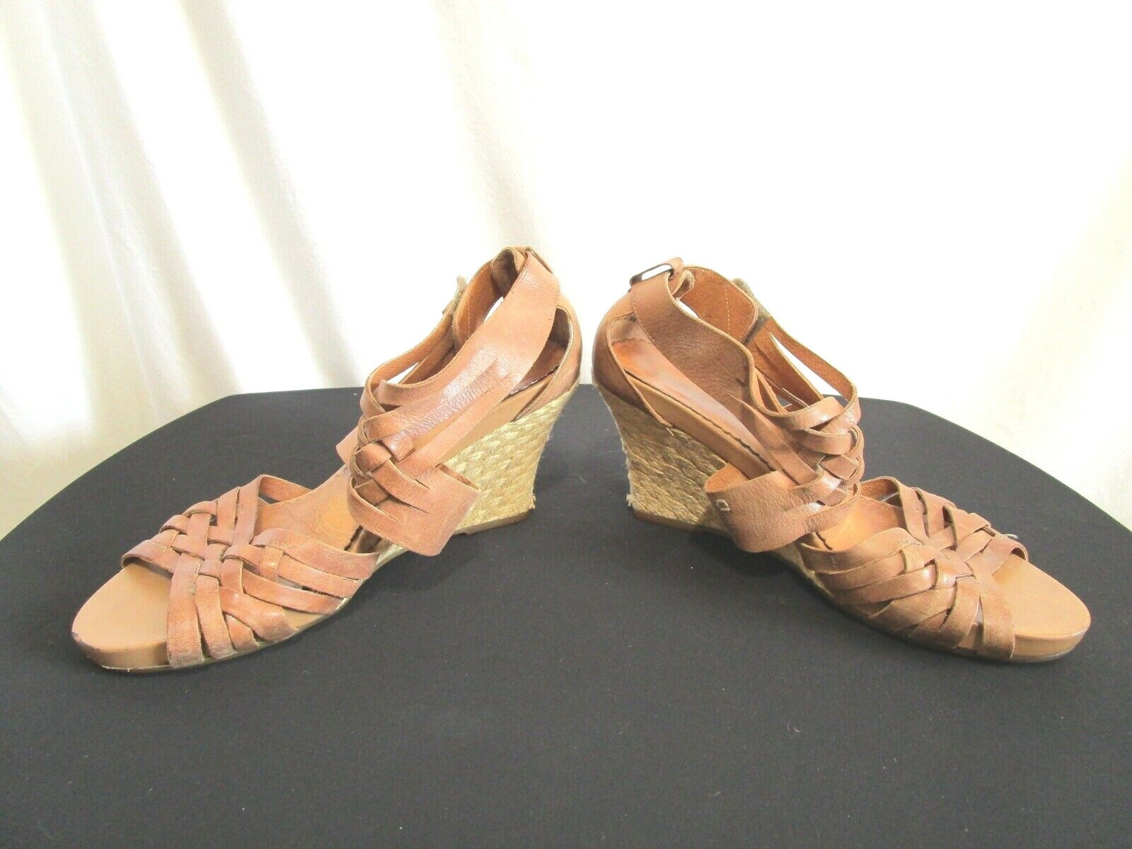 Clarks Indigo Brown Braided Leather Ankle Strap Wedge Espadrille Sandals 9 M