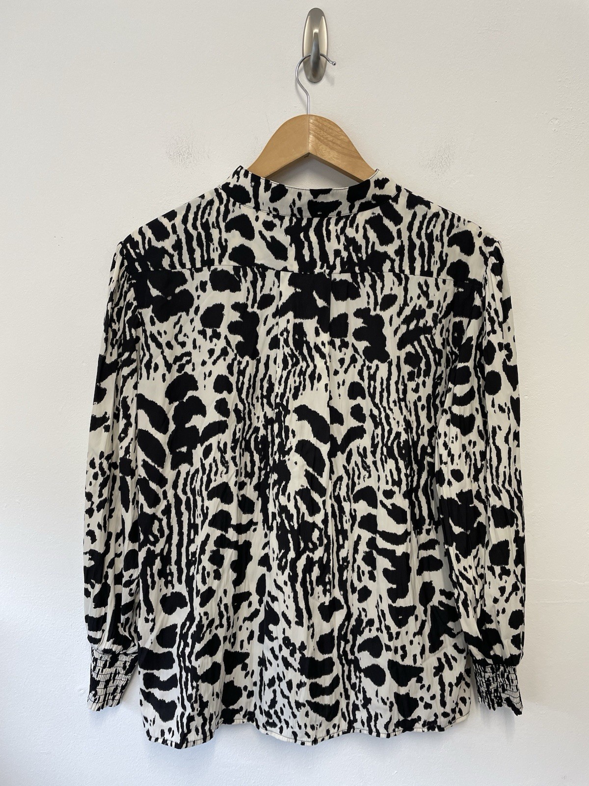 Ba&sh Opus Blouse Size 1 UK 8 Blk Off White Leopard Print Puff Sleeves Chiffon