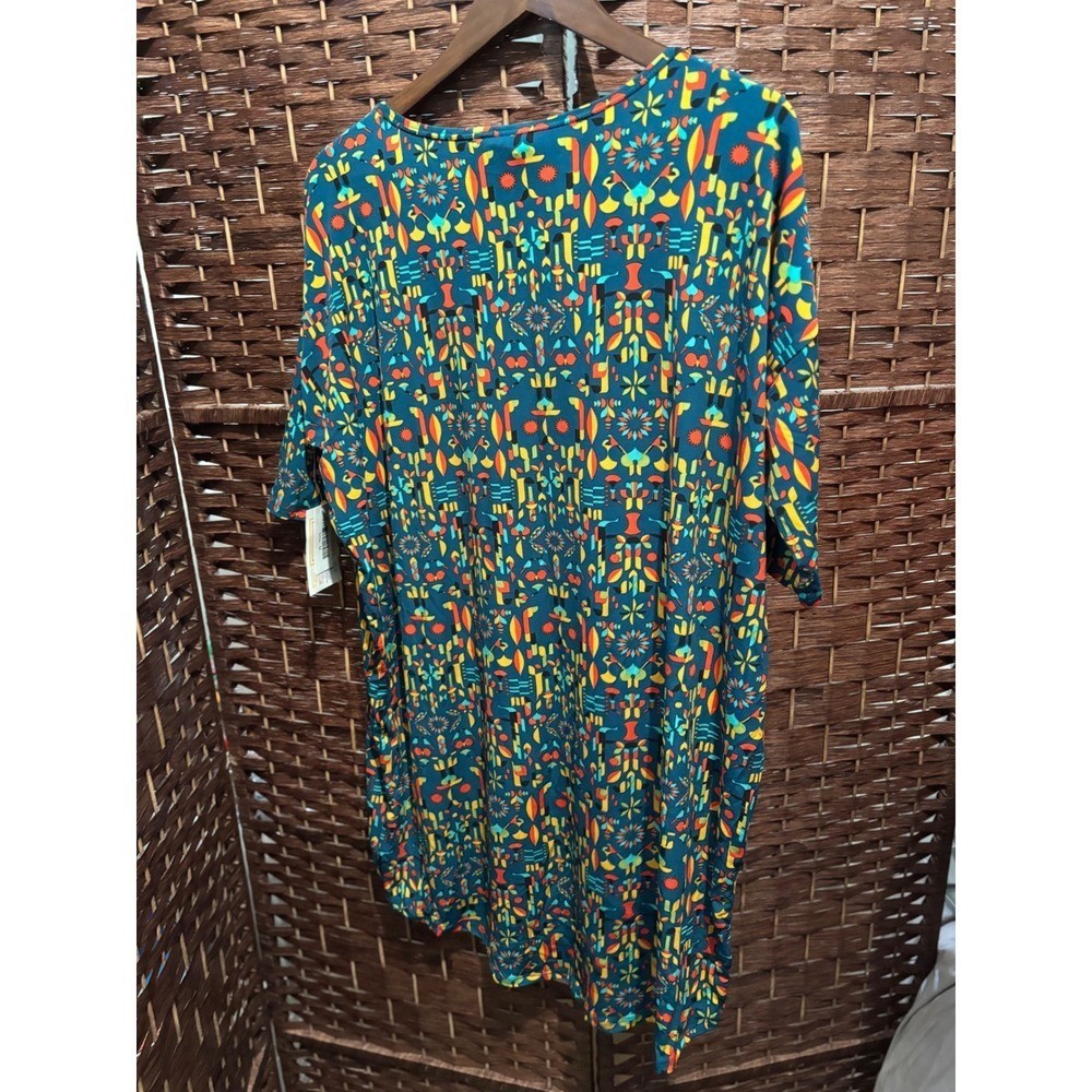 LuLaRoe Irma Tunic Top Shirt Medium M Abstract Print Teal Blue Orange