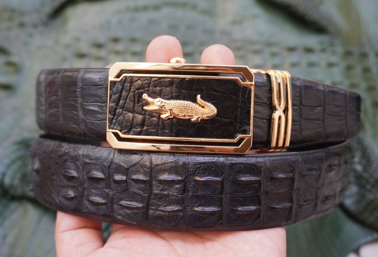 Black Genuine CROCODILE Hornback LEATHER Skin Men’s Belt -W 1.3 inch # Q01