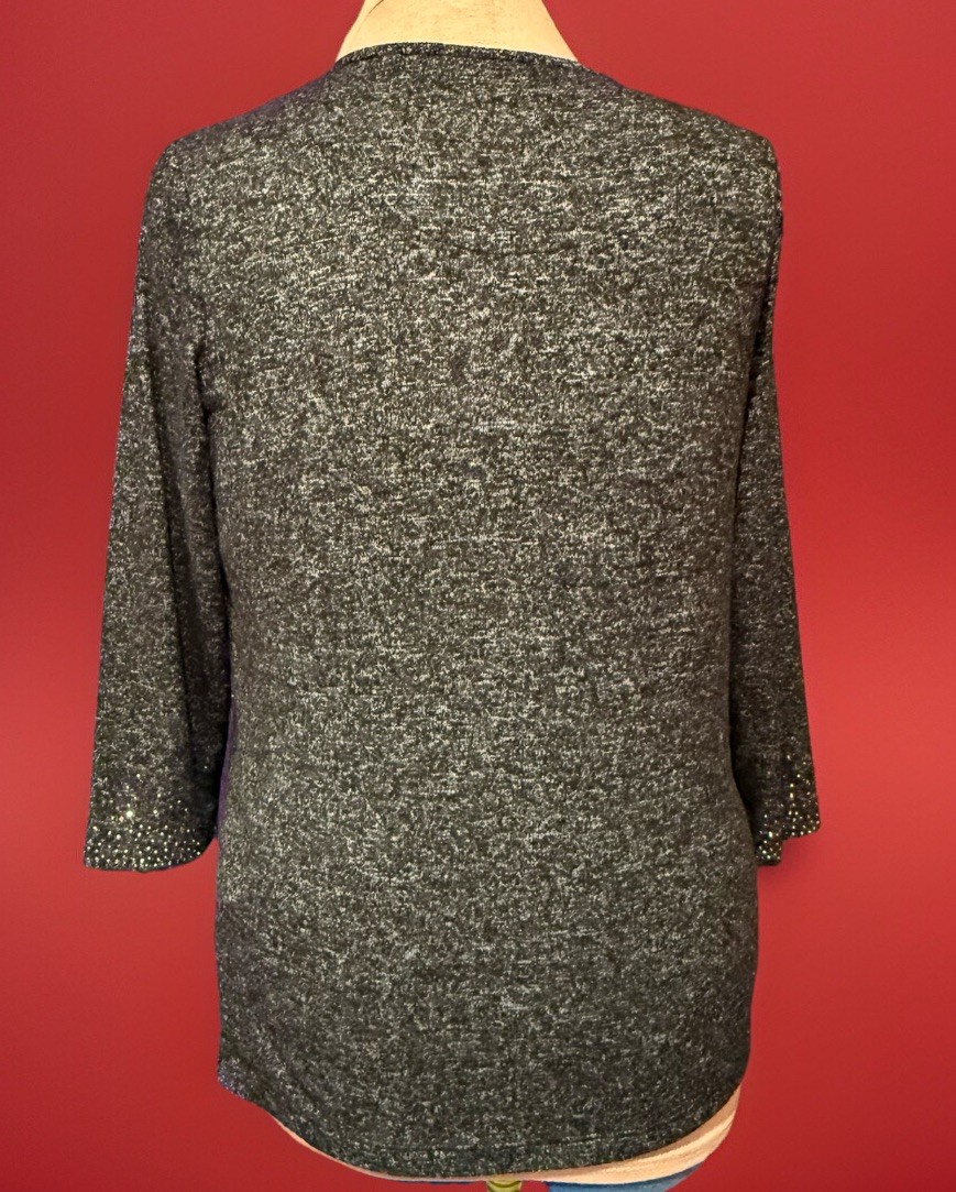 Ladies, “Tigi” , Grey with diamanté, 3/4 Sleeve Top, UK 10/12 (Loose fit)