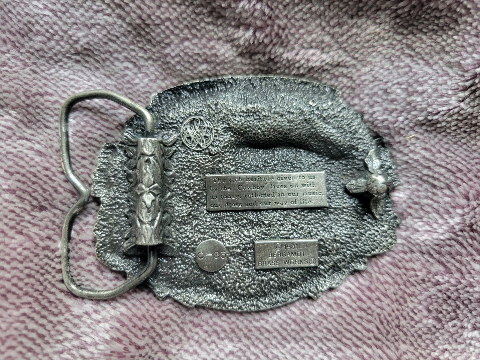 Bergamot Brass Works Belt Buckle 3.25in Silver Tone Bucking Bronco Southwestern