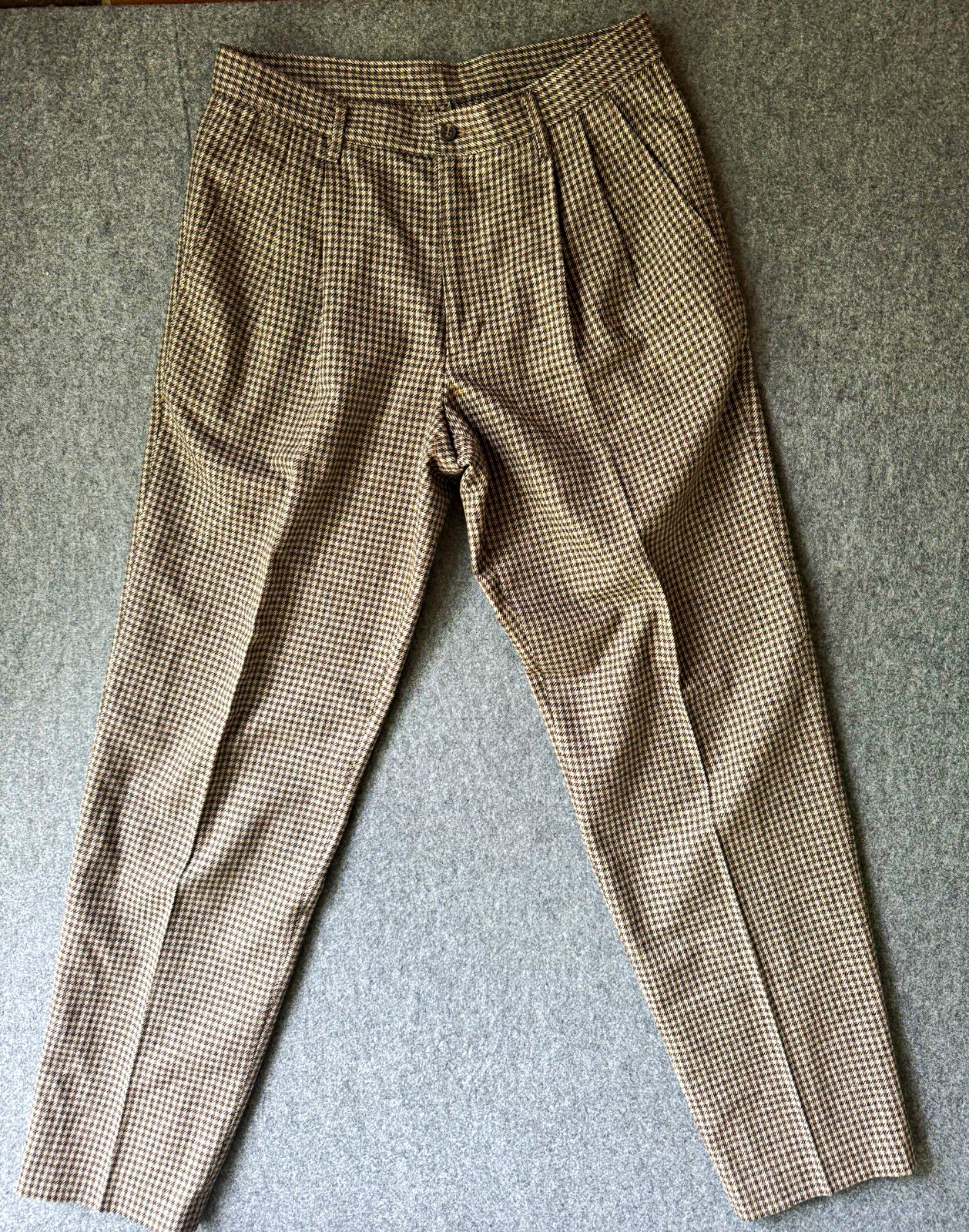 VTG United Colors of Benetton Houndstooth Pleat Pants Brown Wool Blend 50 Italy
