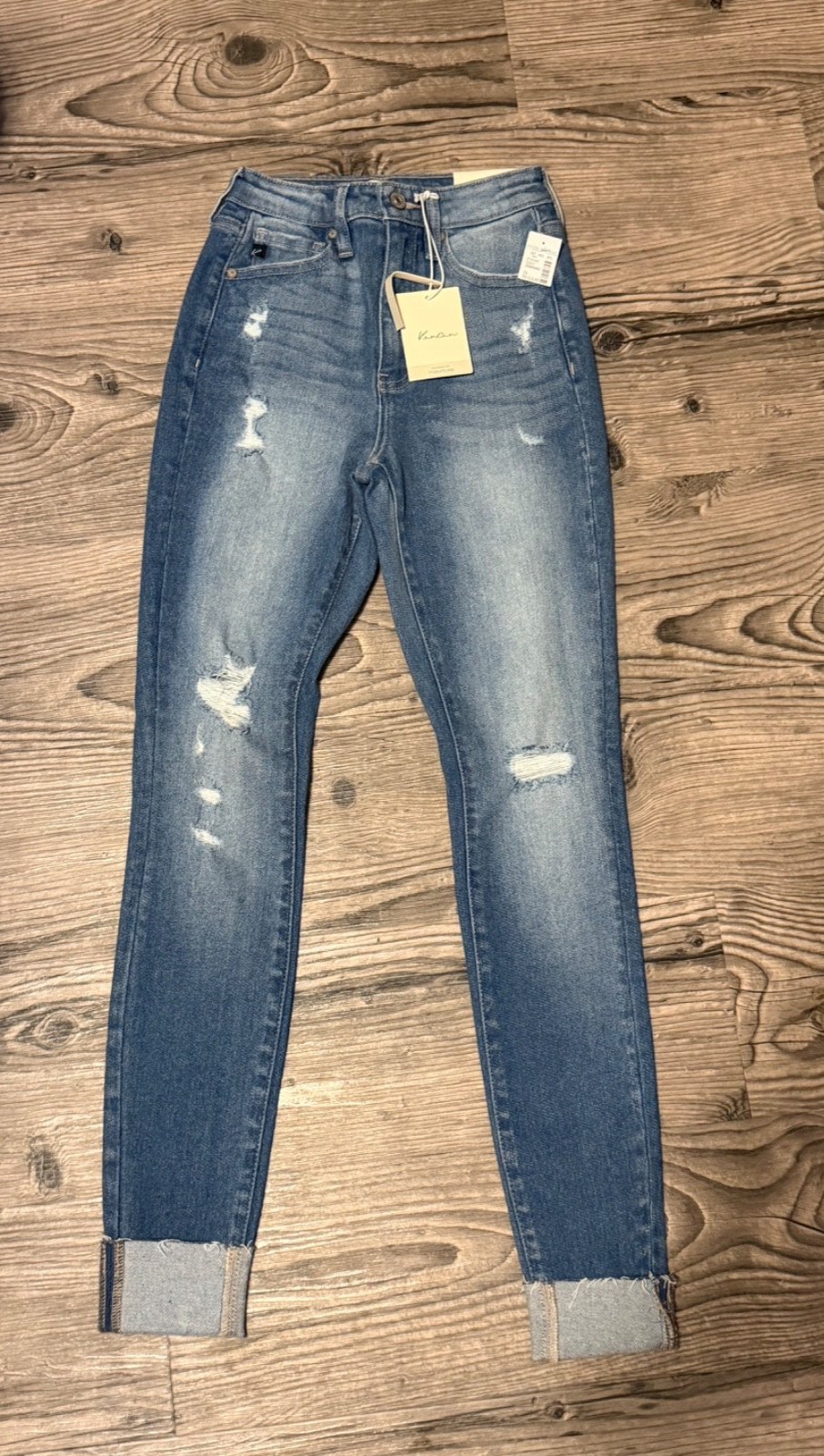 Women’s KANCAN Skinny Curvy High Rise Frayed Hem Jean Size 24