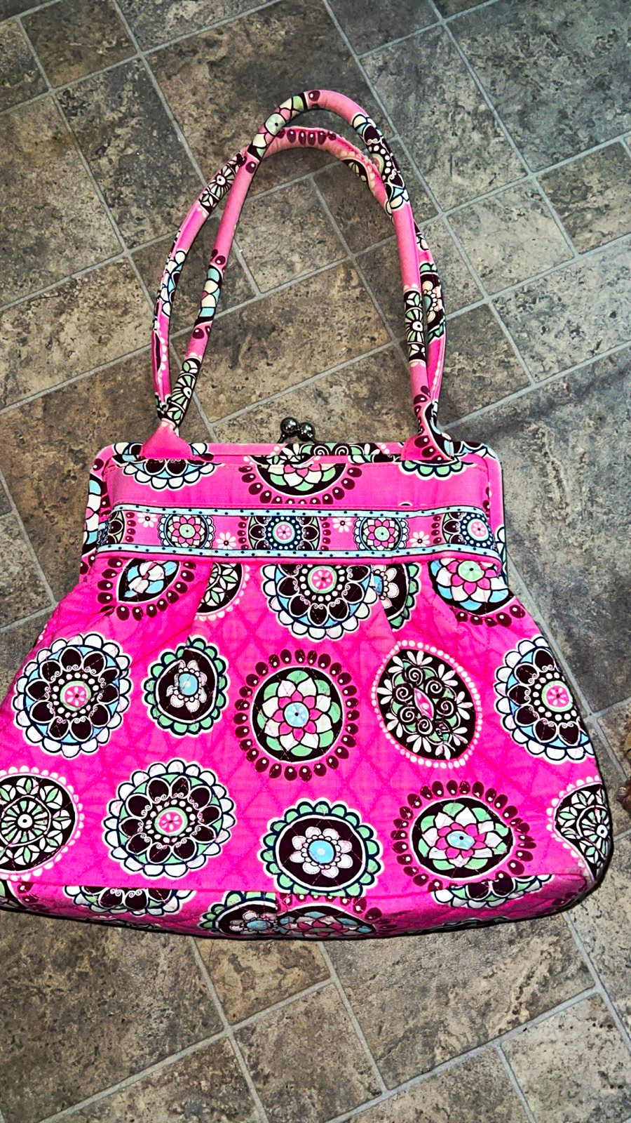 Vera Bradley Pink Multicolor Floral Quilted Shoulder Bag Kiss Lock Zip Pockets