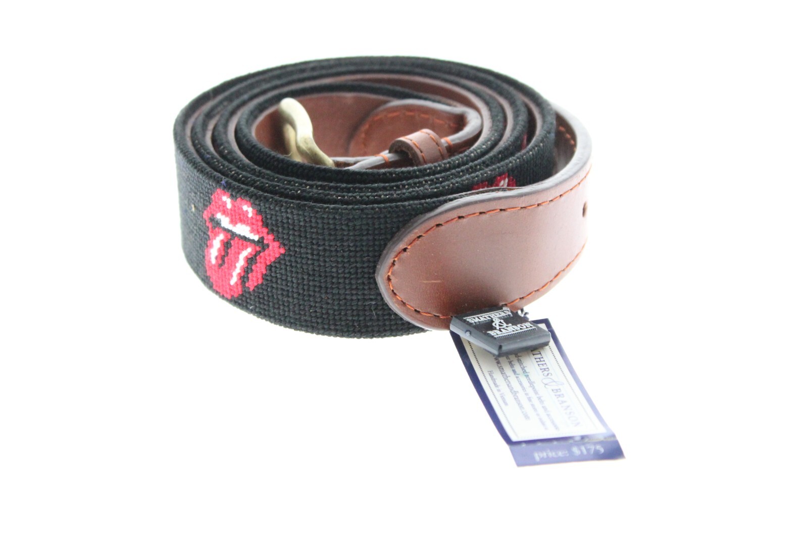 NEW IN BOX! SMATHERS & BRANSON ROLLING STONES Men’s 42 Needlepoint Leather Belt