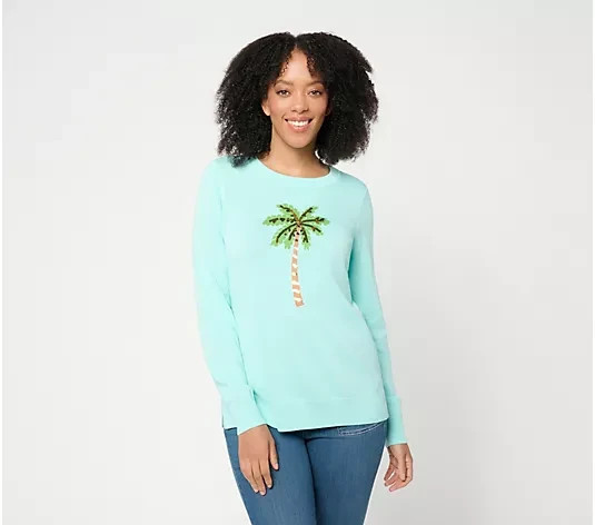Belle Beach Kim Gravel Brdwlk Prep Sequin Trim Sweater-Island Blue-Small-A726369