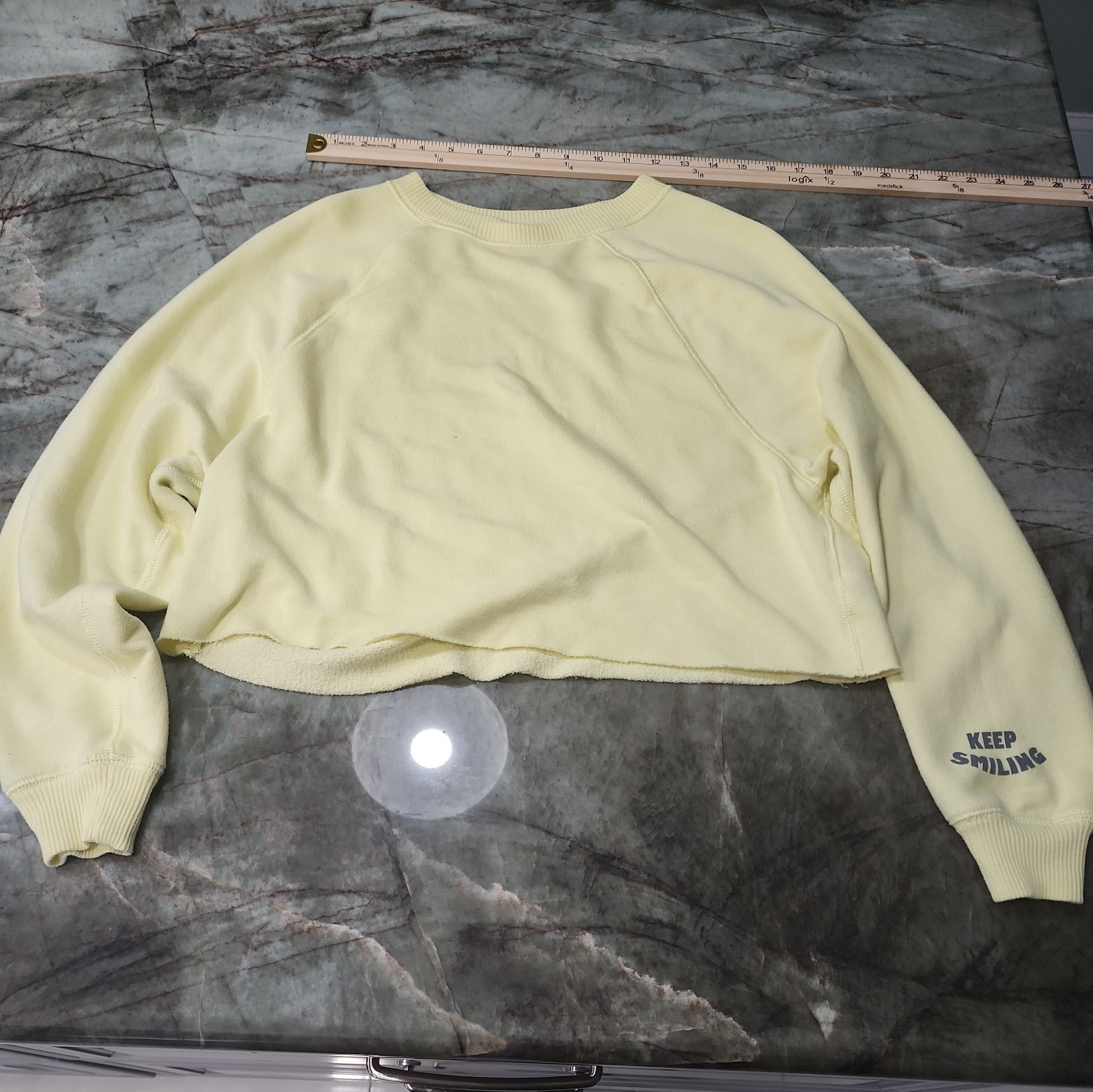 AMERICAN EAGLE LIGHT YELLOW CREW NECK SWEATSHIRT CROPPED SIZE 2XSMALL