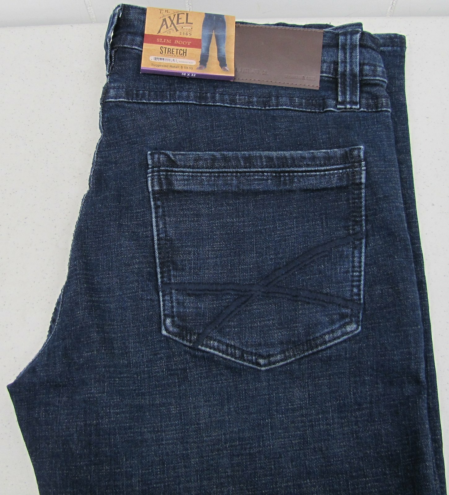 T K Axel Men’s Slim Bootcut Stretch Jeans BUSHNELL Dark Wash 36×32 36 x 32 New