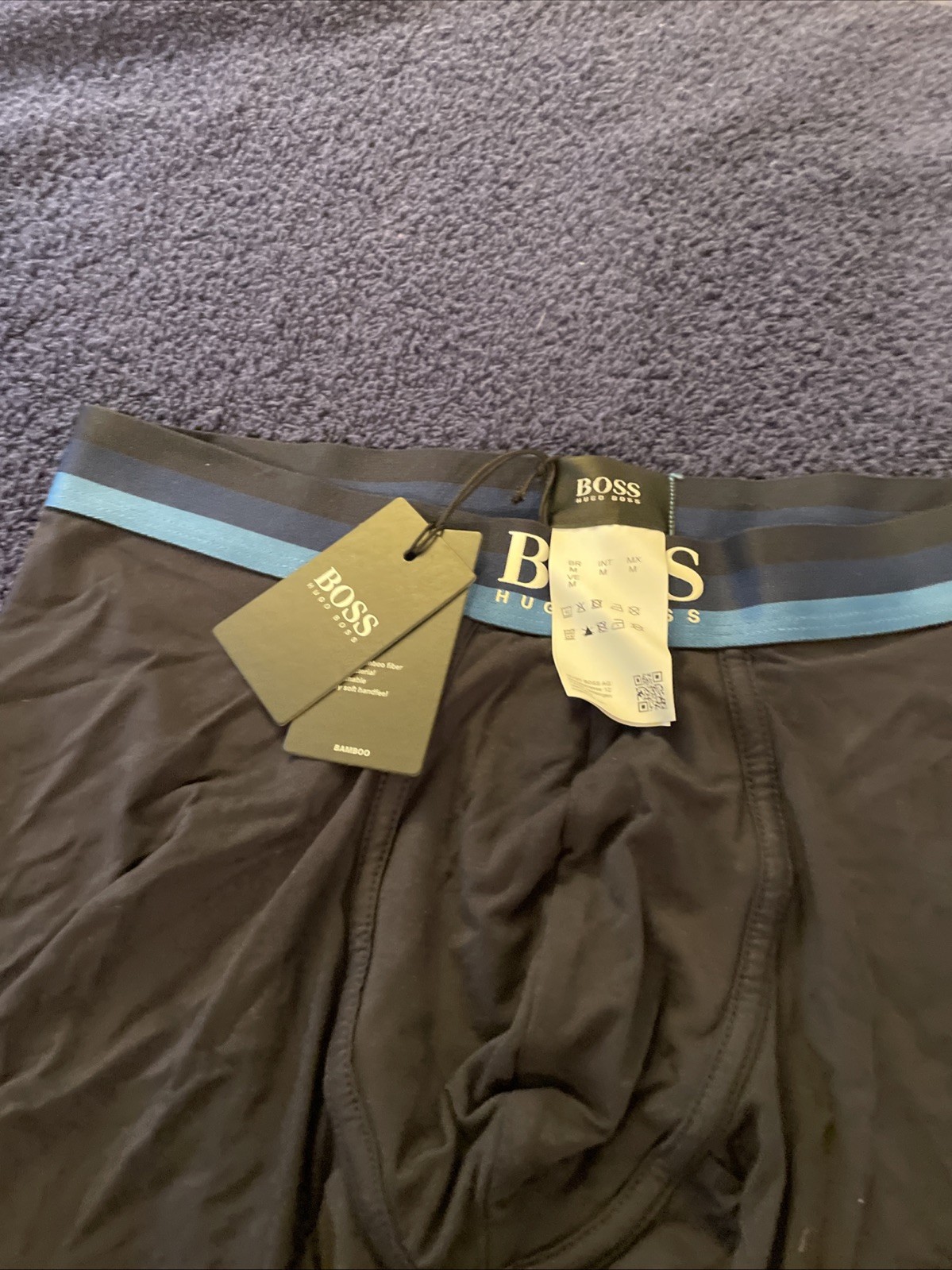 Hugo Boss Men Boxer Briefs Bamboo Blend Black Blue Waistband Size M New W/Tags