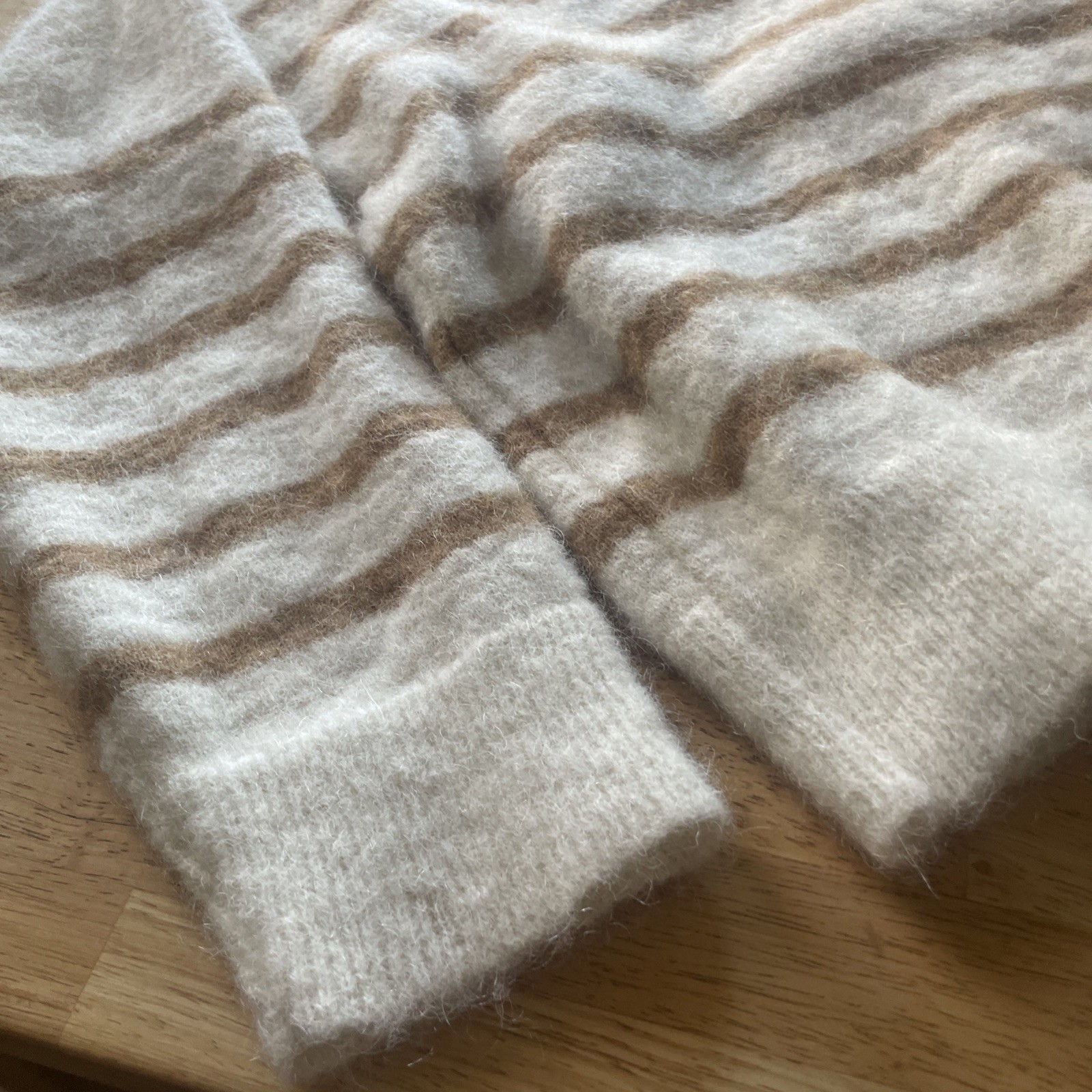 NAVY PARIS Alpaca Blend White Knit Heavy Warm Stripes Sweater Size 2 (M/L)