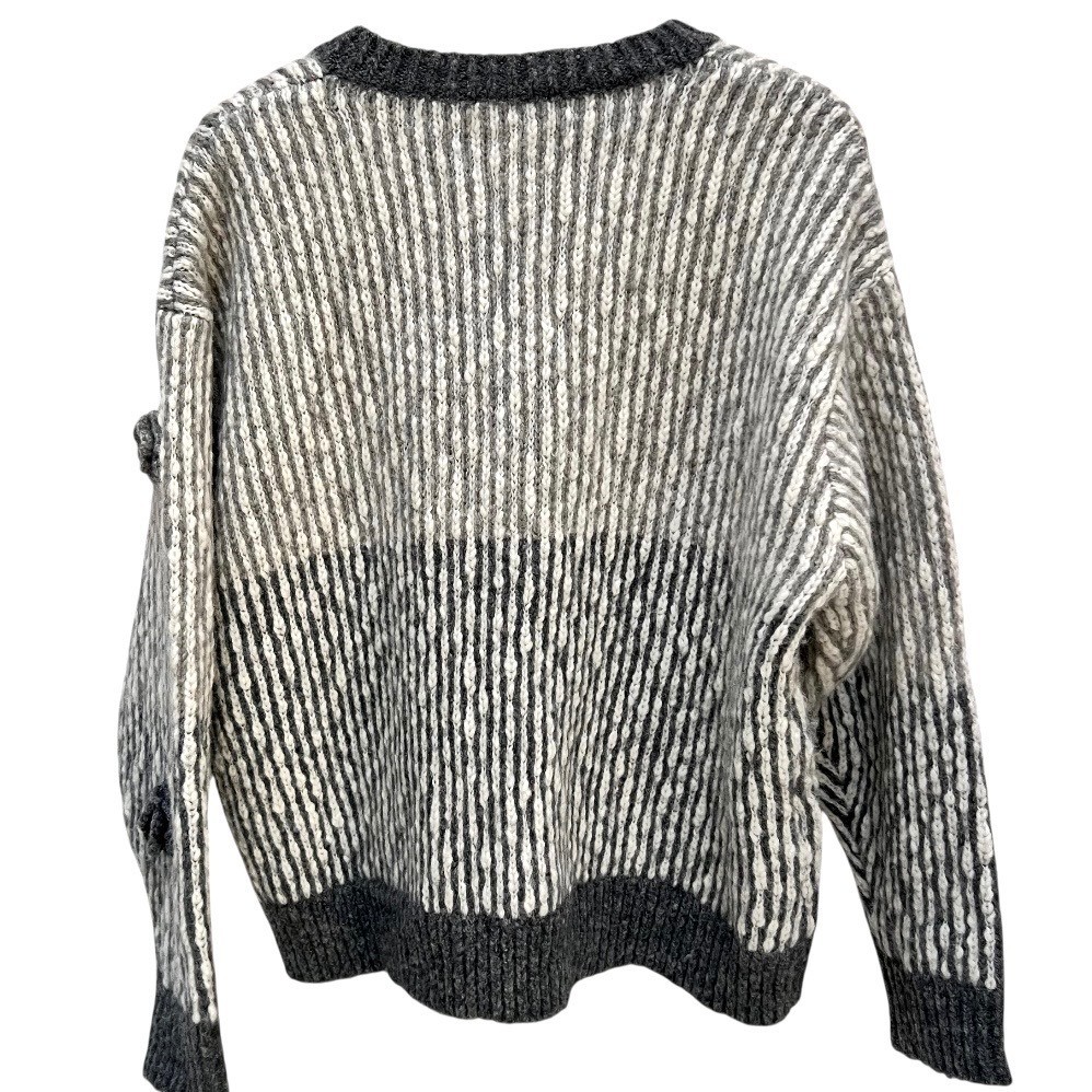 Grannycore Chunky Knit Oversized 3D Crochet Flower Sweater Women Grey Boho Large