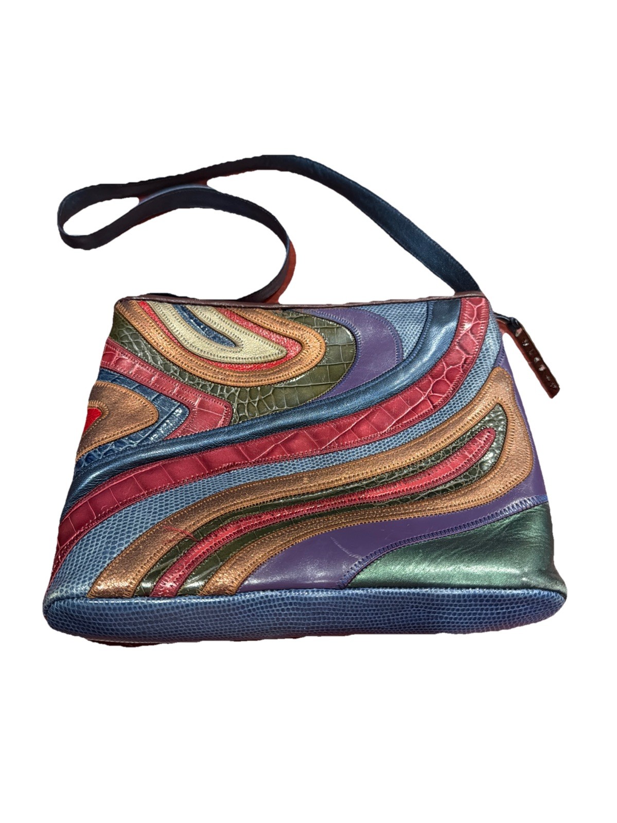 VTG Sharif USA Blue Purple Jewel Patchwork Bag Purse Leather Great Cond. Bag