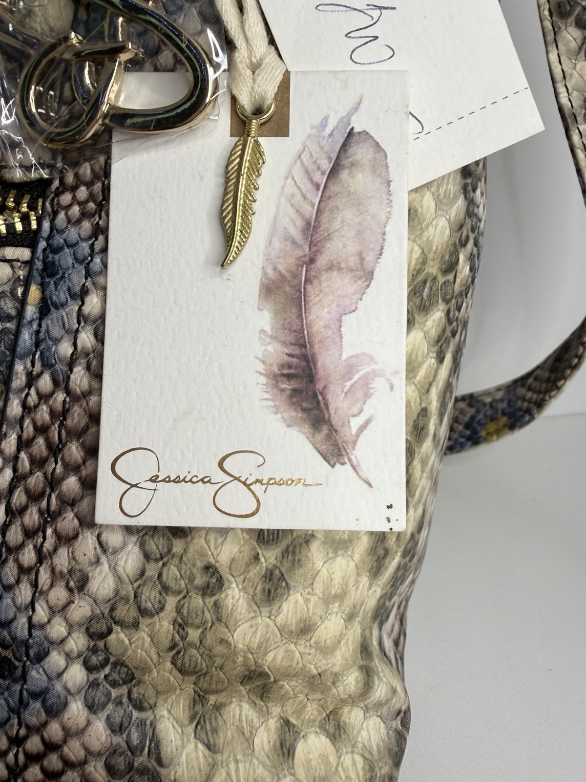 Jessica Simpson Multicolor Snake Print Satchel Zip, Pockets, Strap, Gold